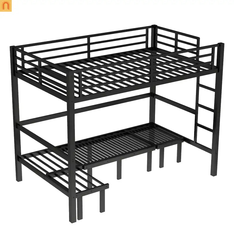 Bunk Bed Twin XL over Twin XL Metal Black Pull-Out Lower Bunk 3-Section