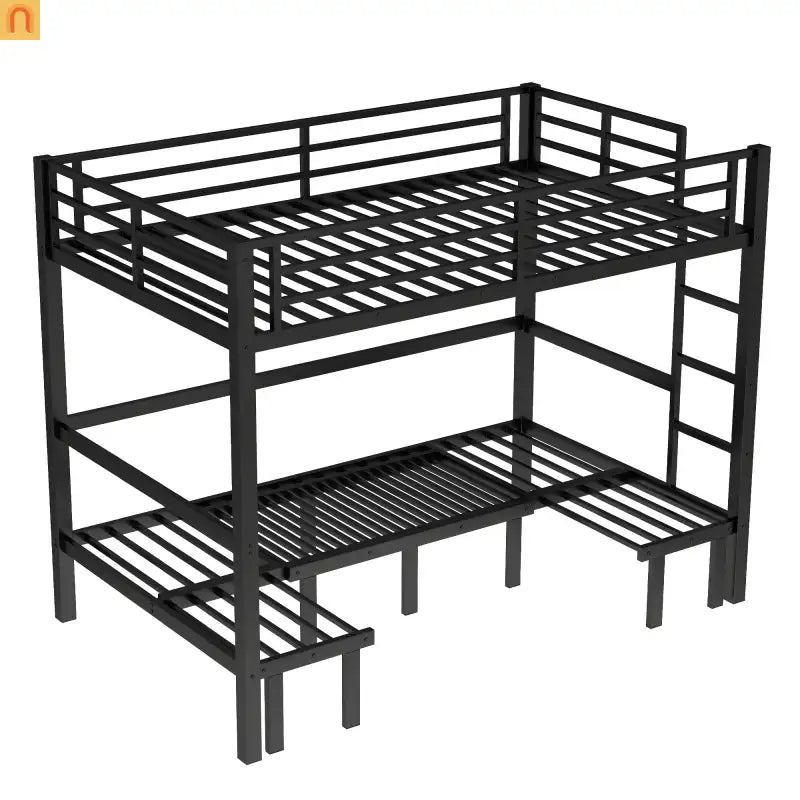 Bunk Bed Twin XL over Twin XL Metal Black Pull-Out Lower Bunk 3-Section