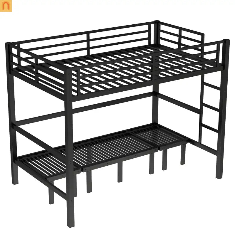 Bunk Bed Twin XL over Twin XL Metal Black Pull-Out Lower Bunk 3-Section