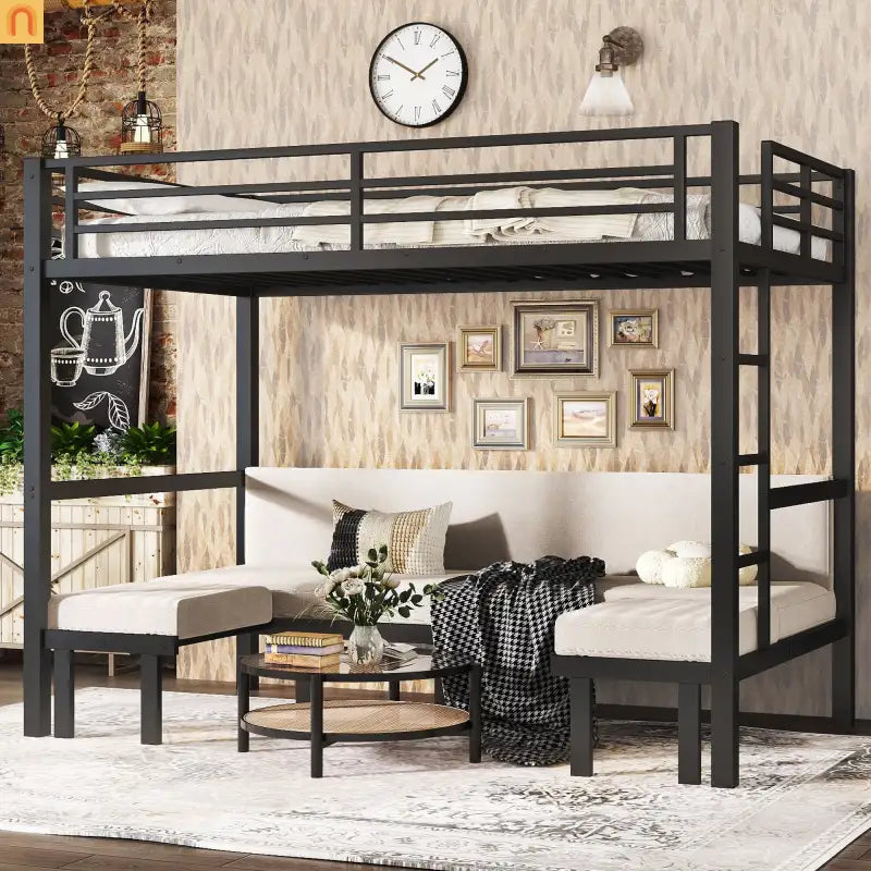 Bunk Bed Twin XL over Twin XL Metal Black Pull-Out Lower Bunk 3-Section