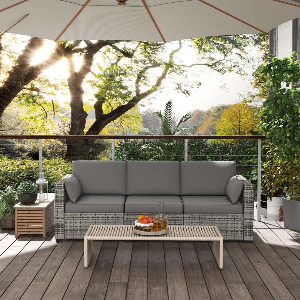 Outdoor Sofa Set PE Rattan Gray 3 Seat Steel Frame 792 lb Capacity