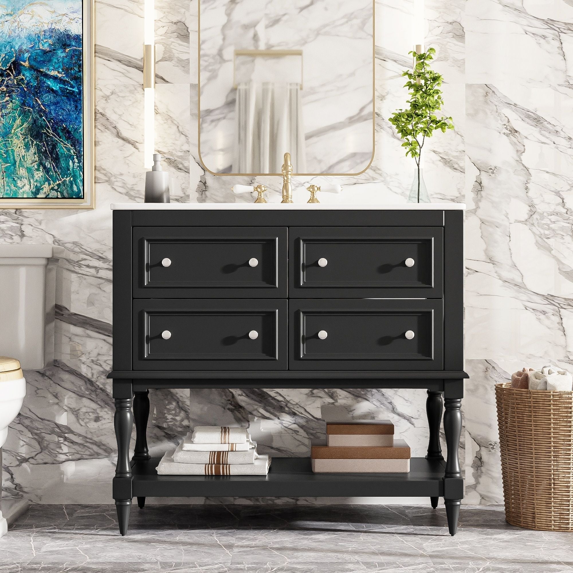 Bathroom Vanity Cabinet With Undermount Sink, 4 Drawer Set