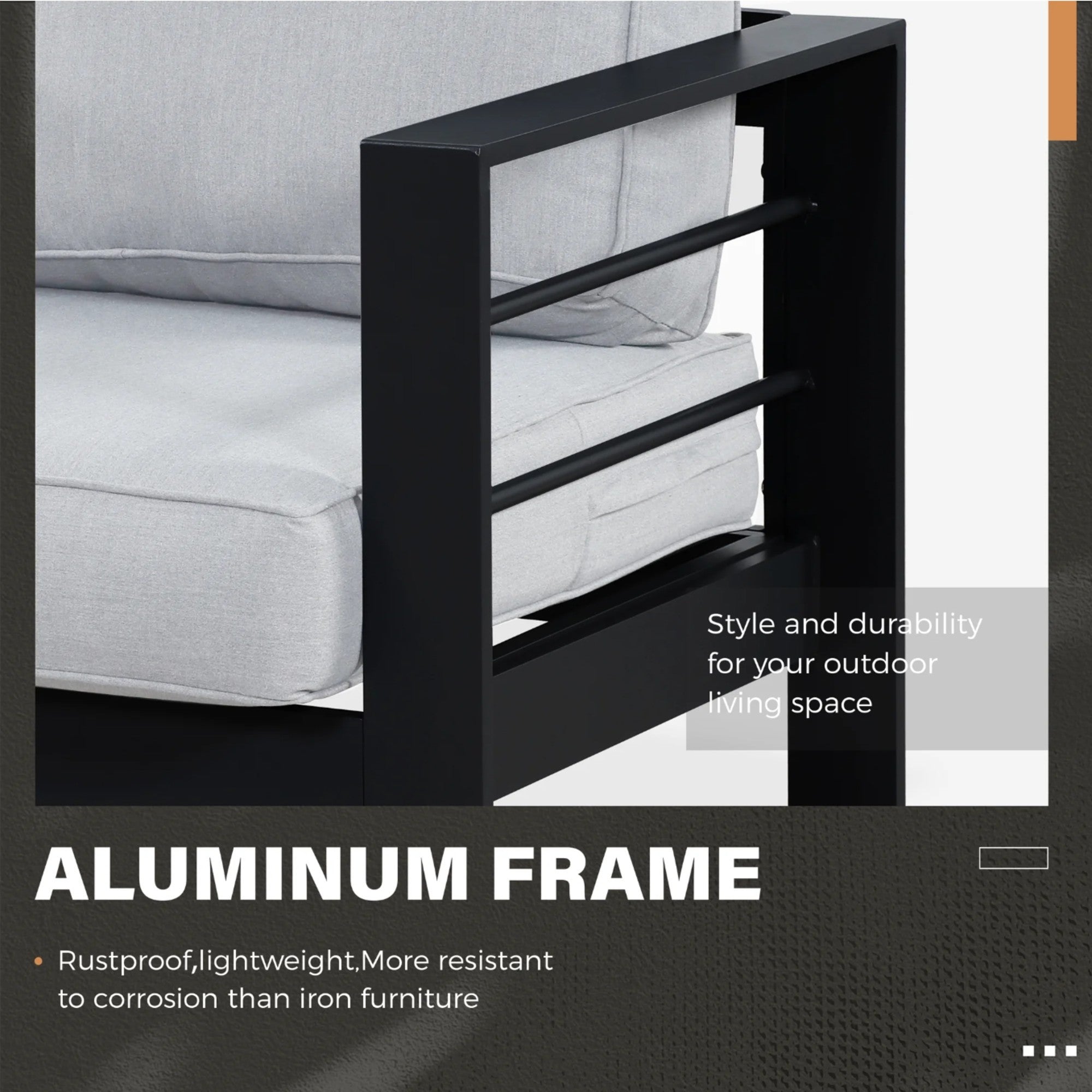 3 Piece Outdoor Patio Set Aluminum Black Gray Cushions