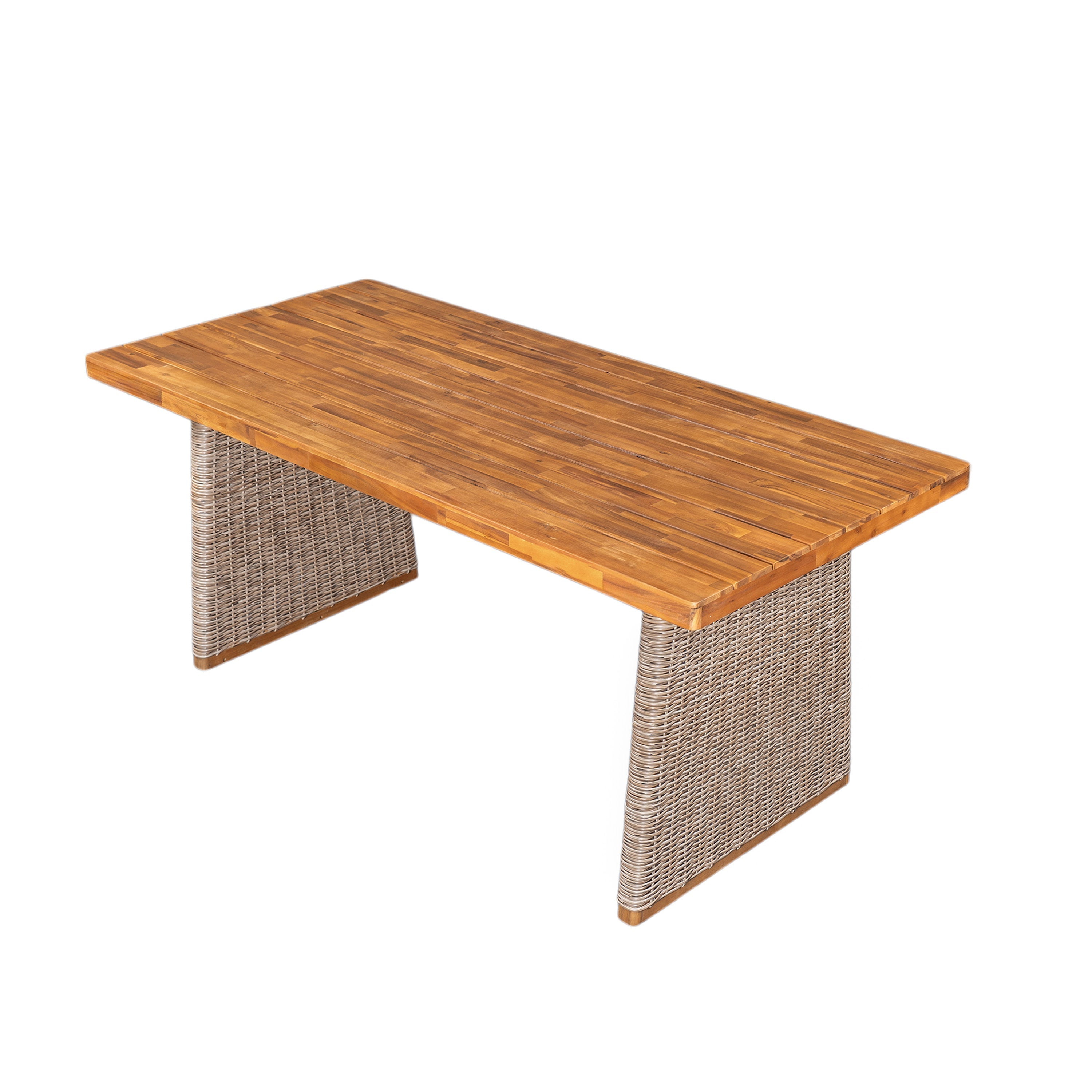 Outdoor Dining Set Acacia Wood Brown 3 Piece Table 2 Benches Rattan Legs