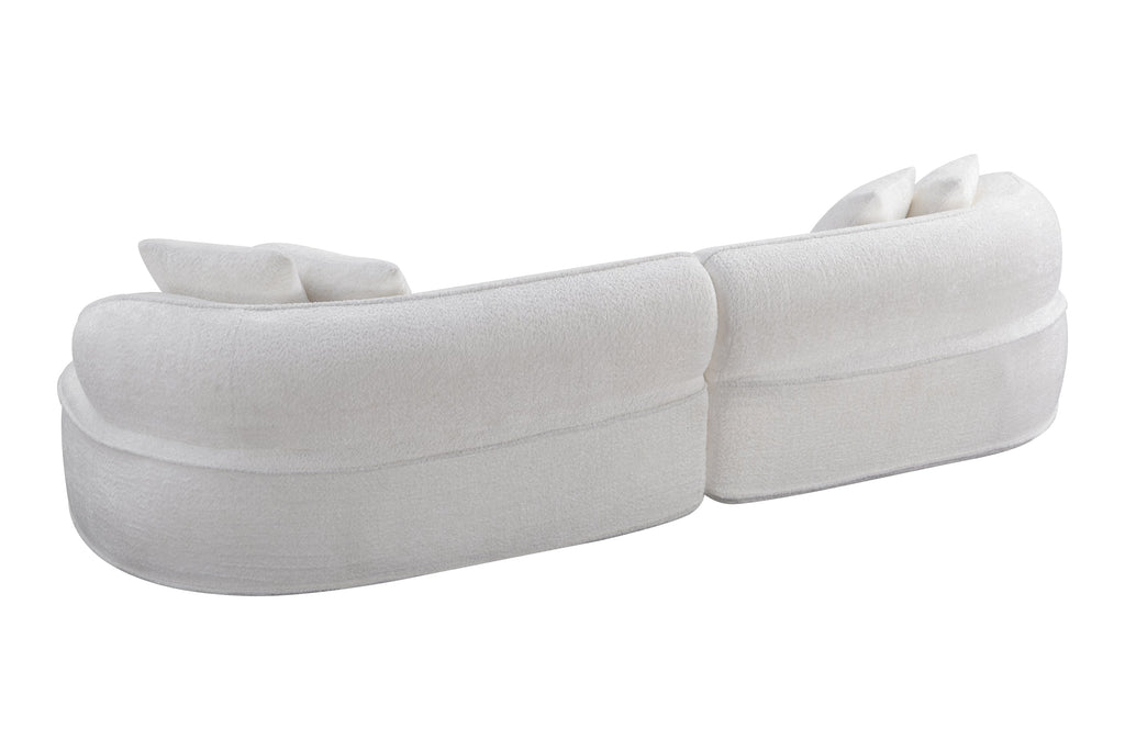 Sofa Curved L-Shape Boucle White 4 Seat 114 In No Assembly