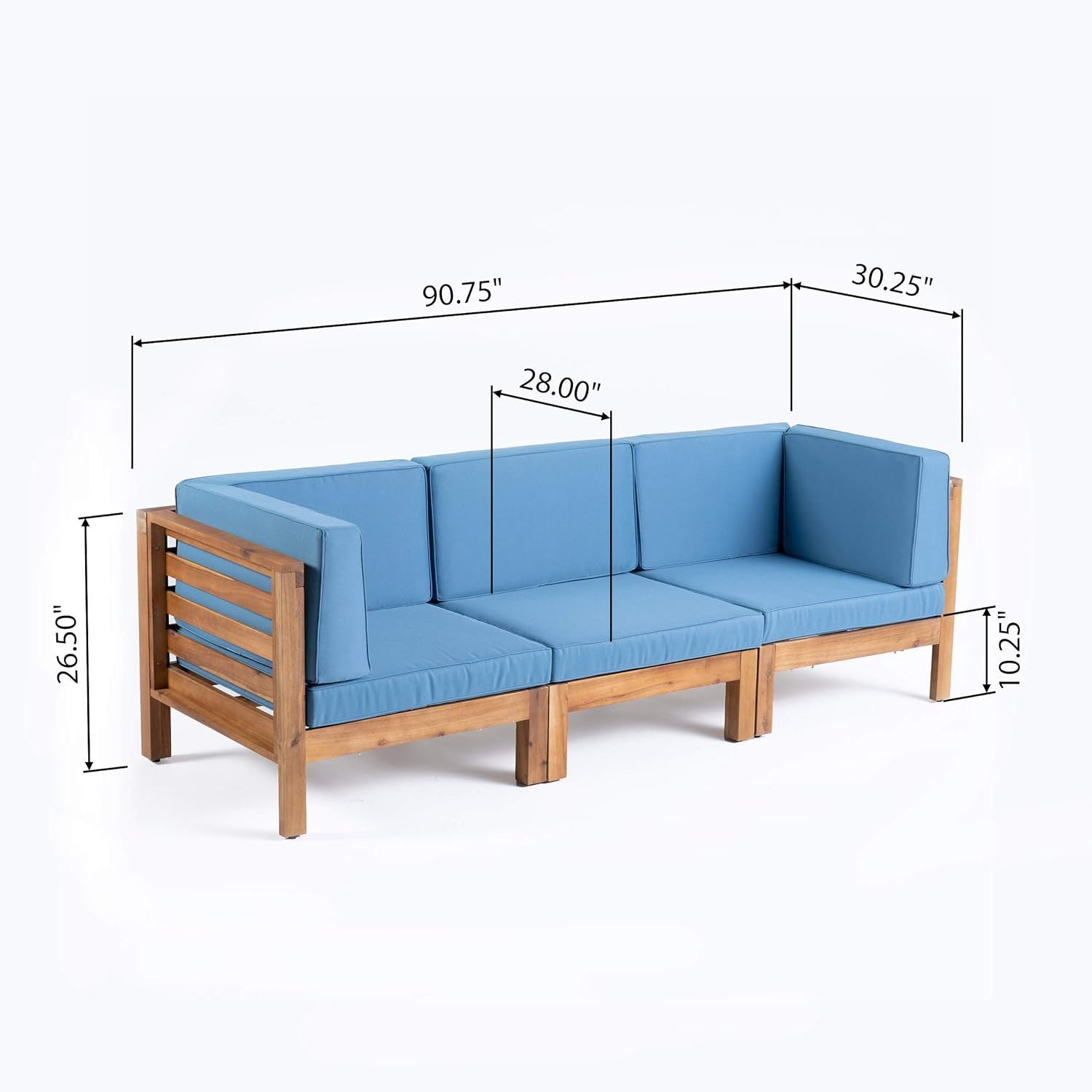 Outdoor Sectional Sofa Set Acacia Wood Blue Cushions 3 Piece