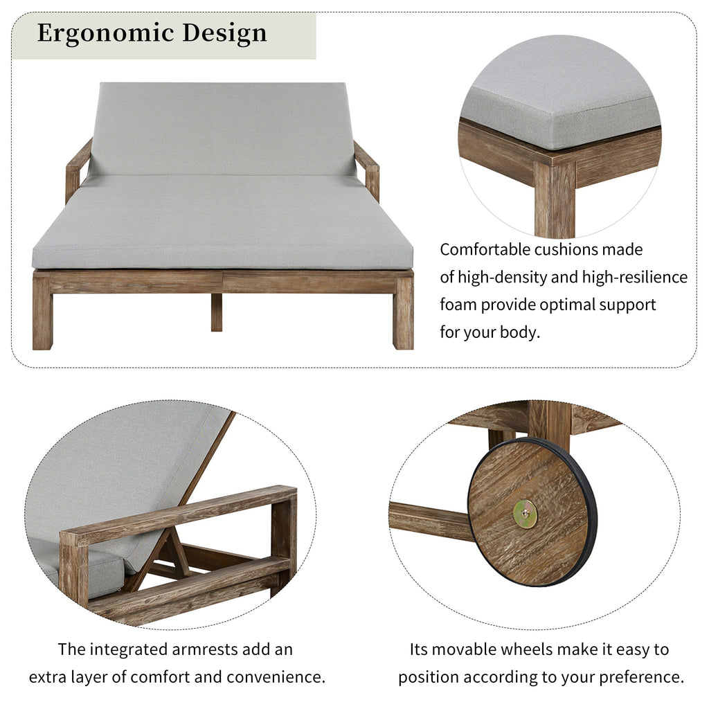 Outdoor Daybed Acacia Wood Farmhouse Gray with Wheels 2 Person