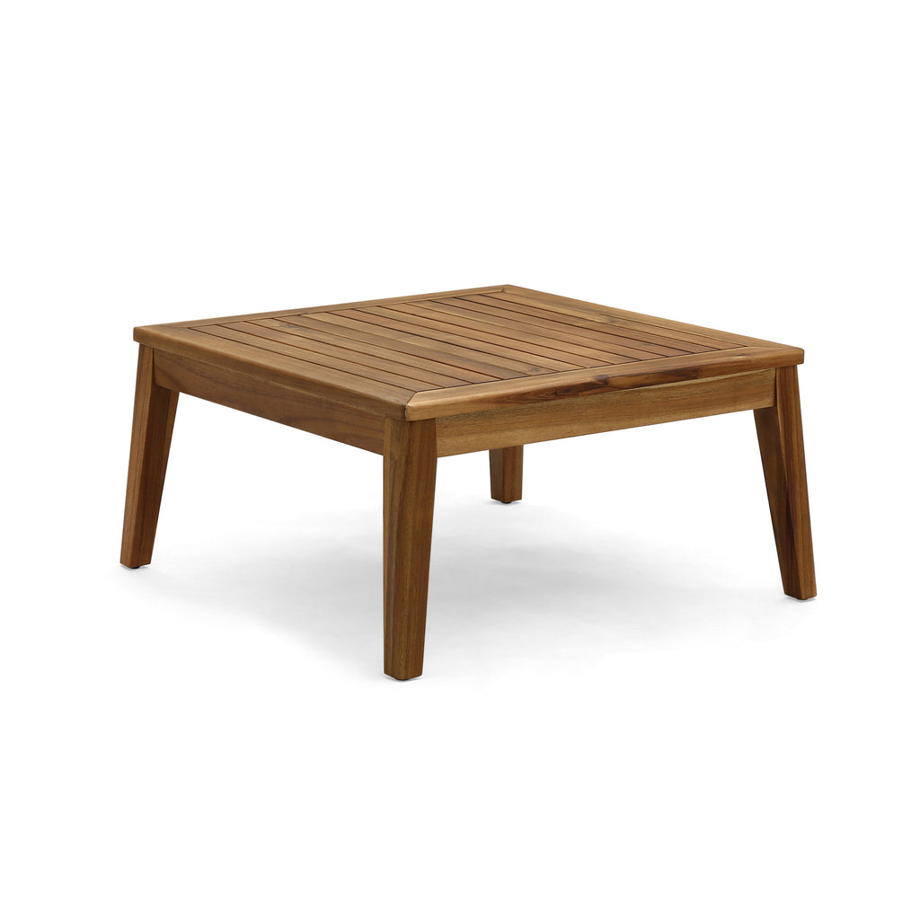 Outdoor Sectional Set Acacia Wood Teak Red Cushions 8 Seat Slatted