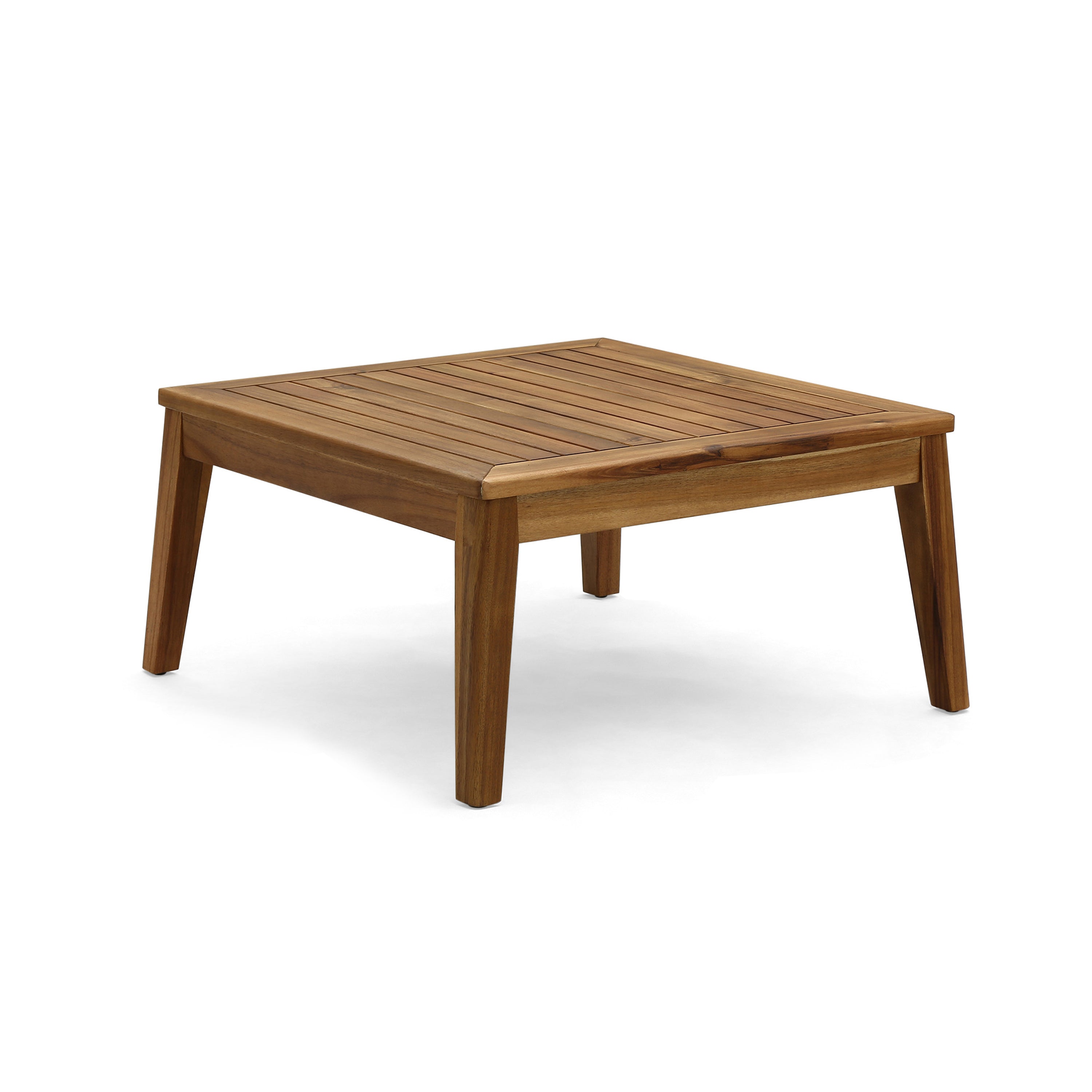 Outdoor Sectional Set Acacia Wood Teak Red Cushions 8 Seat Slatted