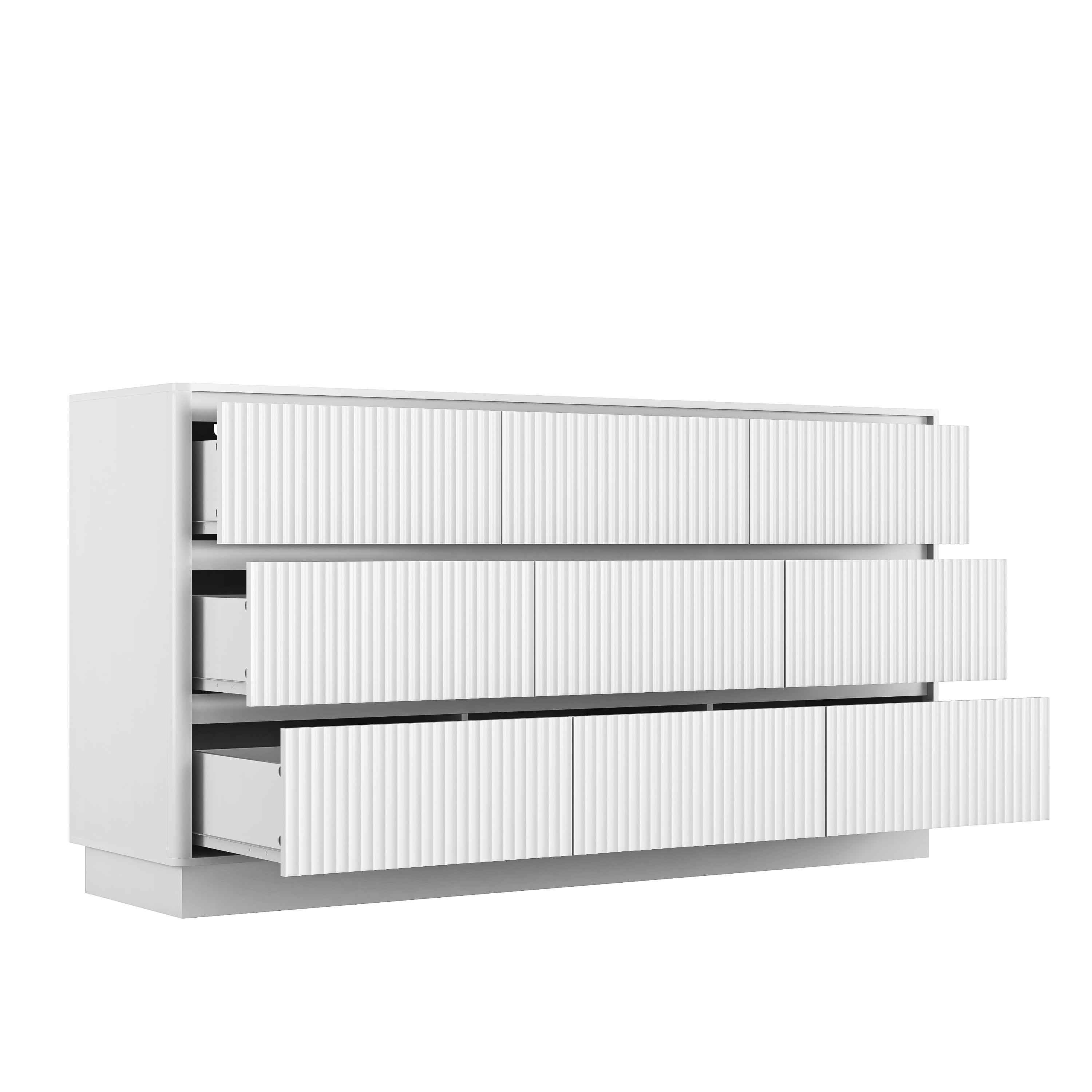 Dresser Mid-Century 9-Drawer White Wave No-Handle 59.1x15.7x31.6 In