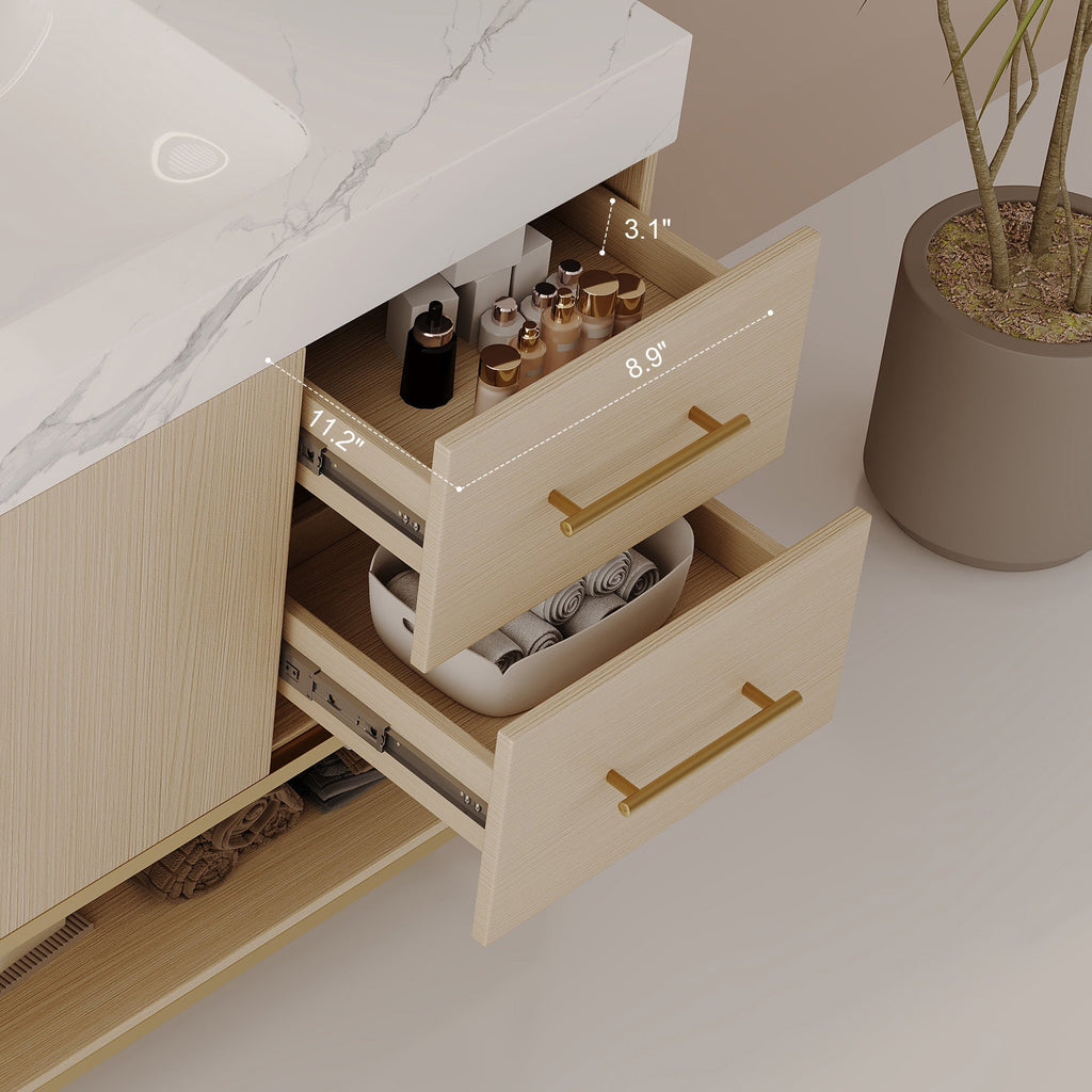36' Modern Free-Standing Bathroom Vanity with Seamless Ceramic Sink & Sintere...