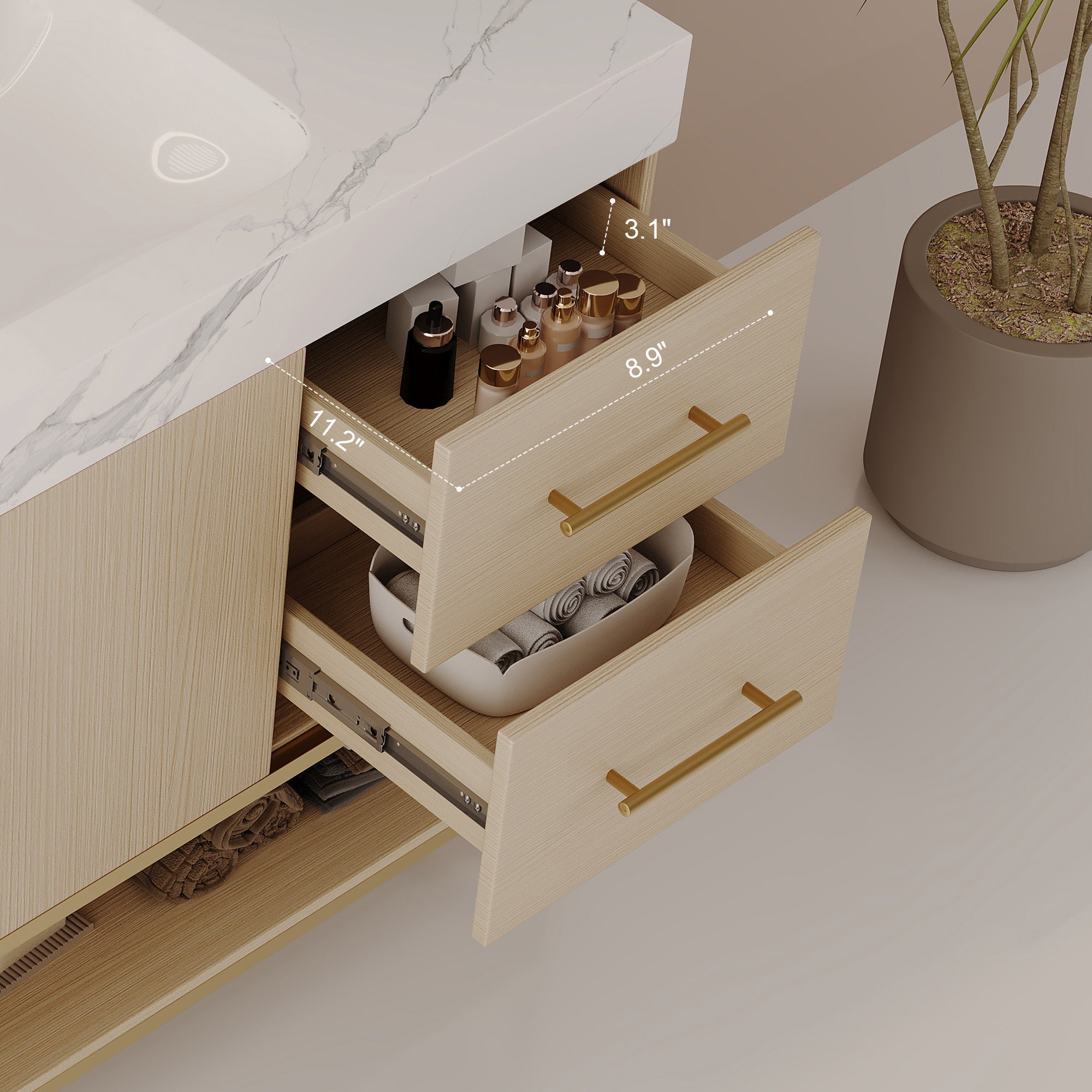 36' Modern Free-Standing Bathroom Vanity with Seamless Ceramic Sink & Sintere...