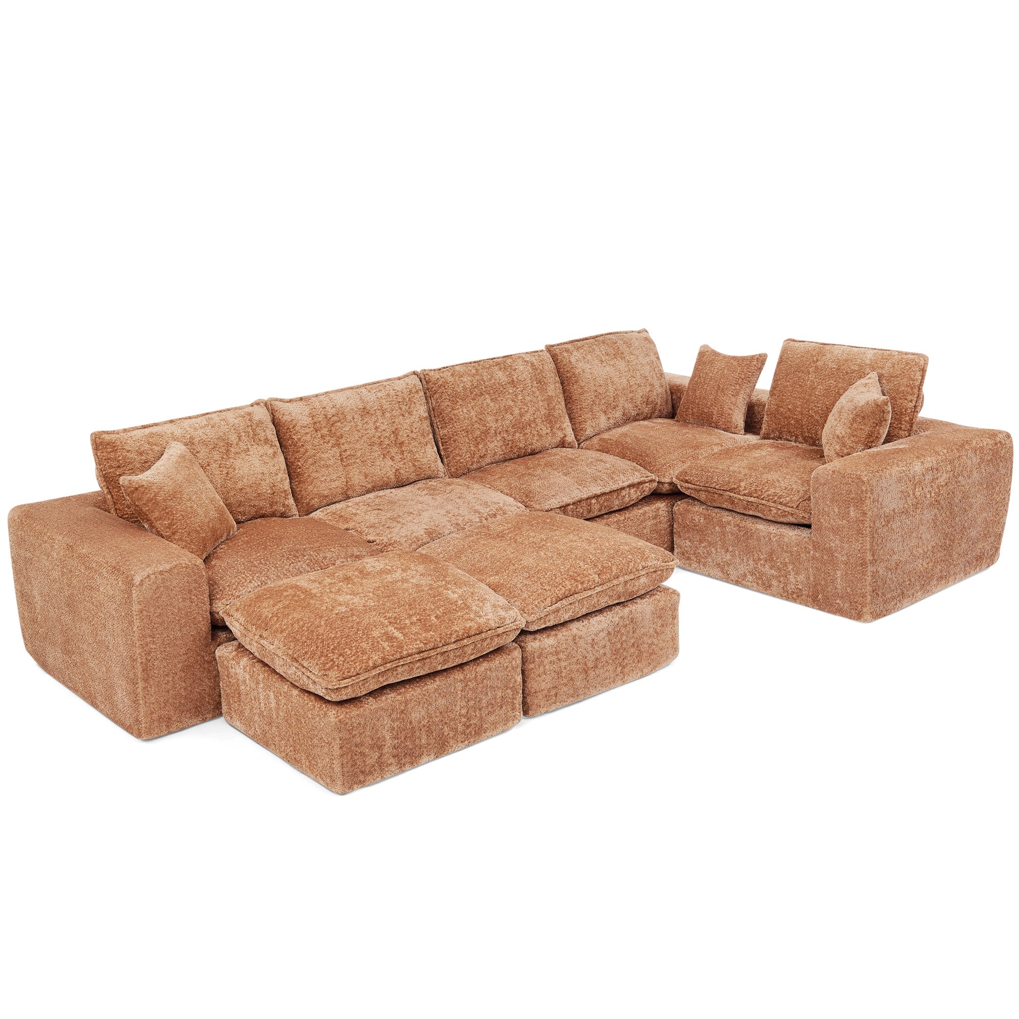 Sectional Sofa Modular Boucle Orange 7 Seat Ottomans 107 In No Assembly