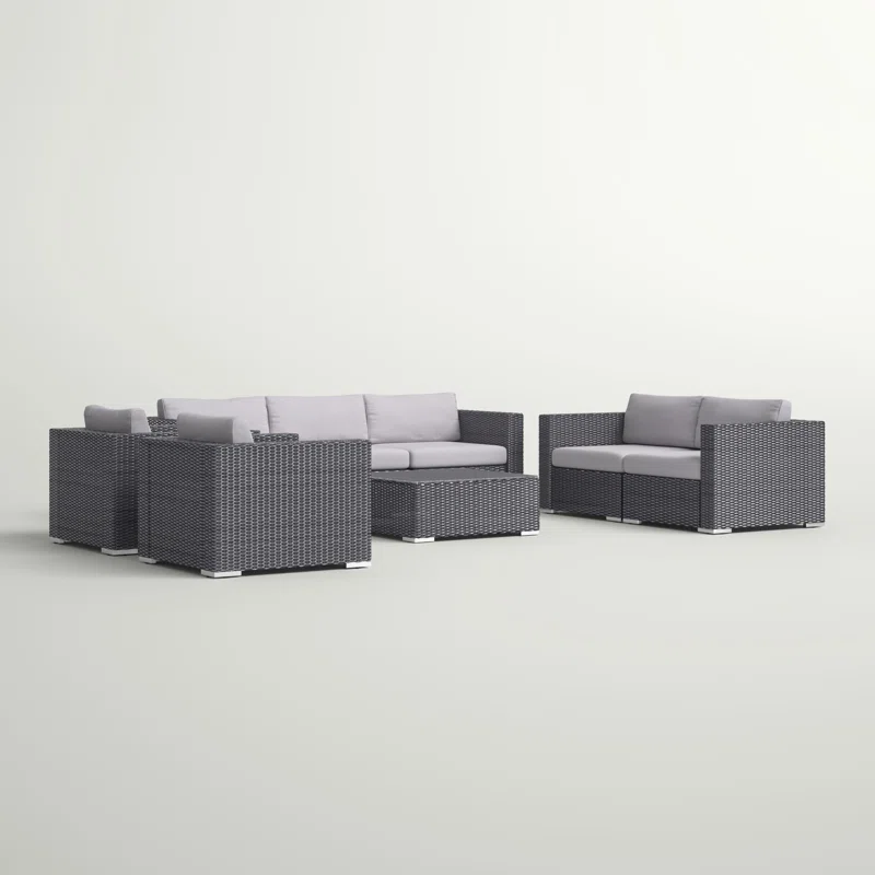7 Piece Outdoor Patio Wicker Sofa Set Gray