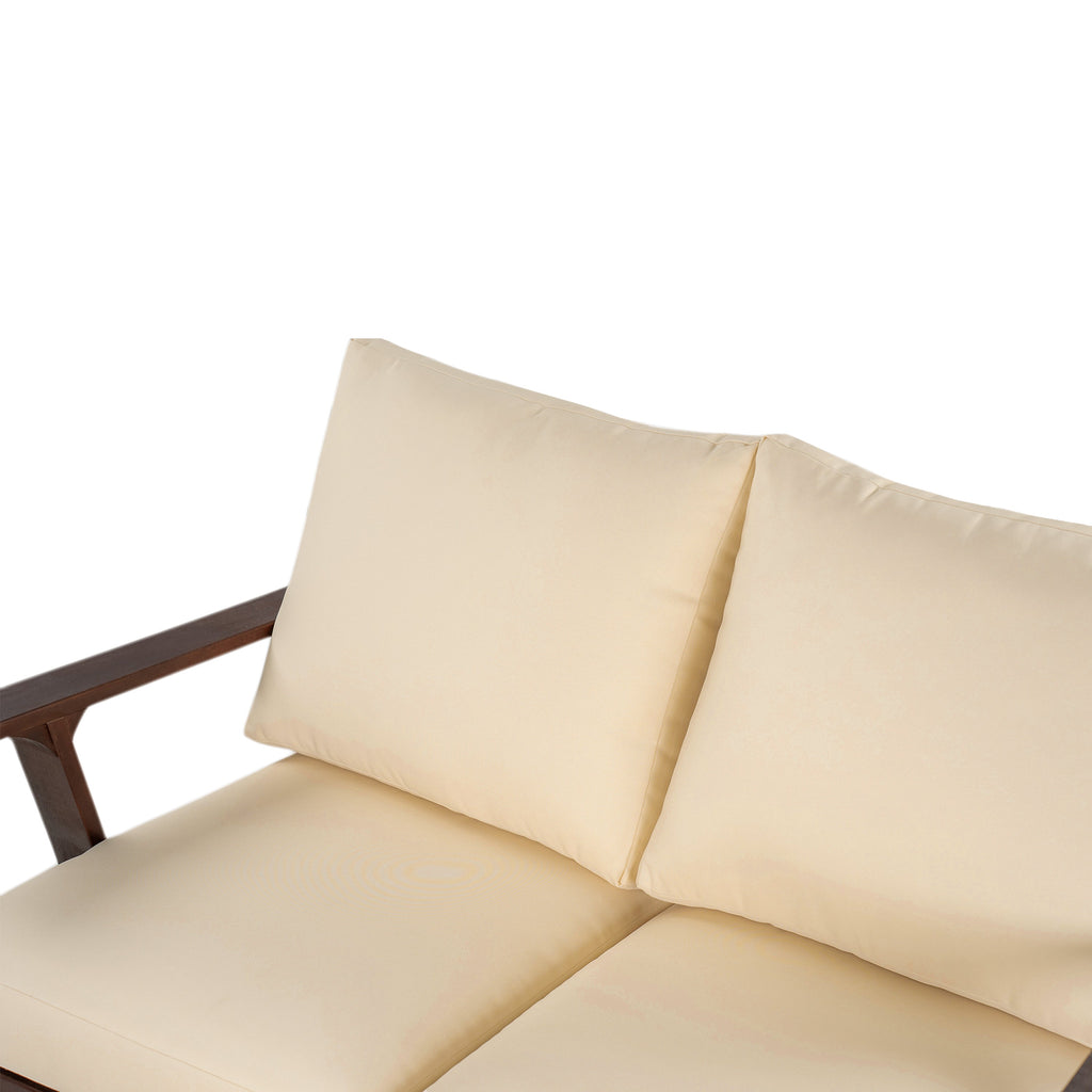 Outdoor Sofa Set Acacia Wood Dark Brown Beige Cushion 2 Piece Table
