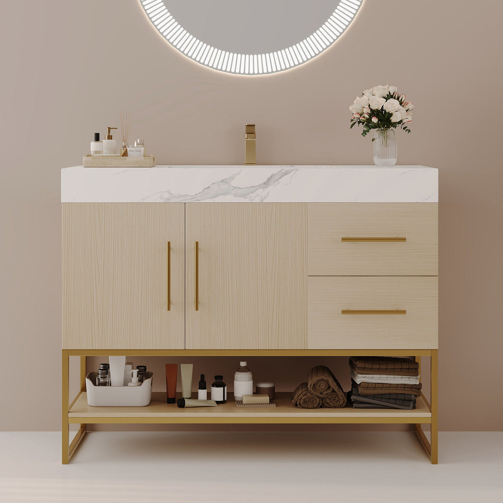 36' Modern Free-Standing Bathroom Vanity with Seamless Ceramic Sink & Sintere...