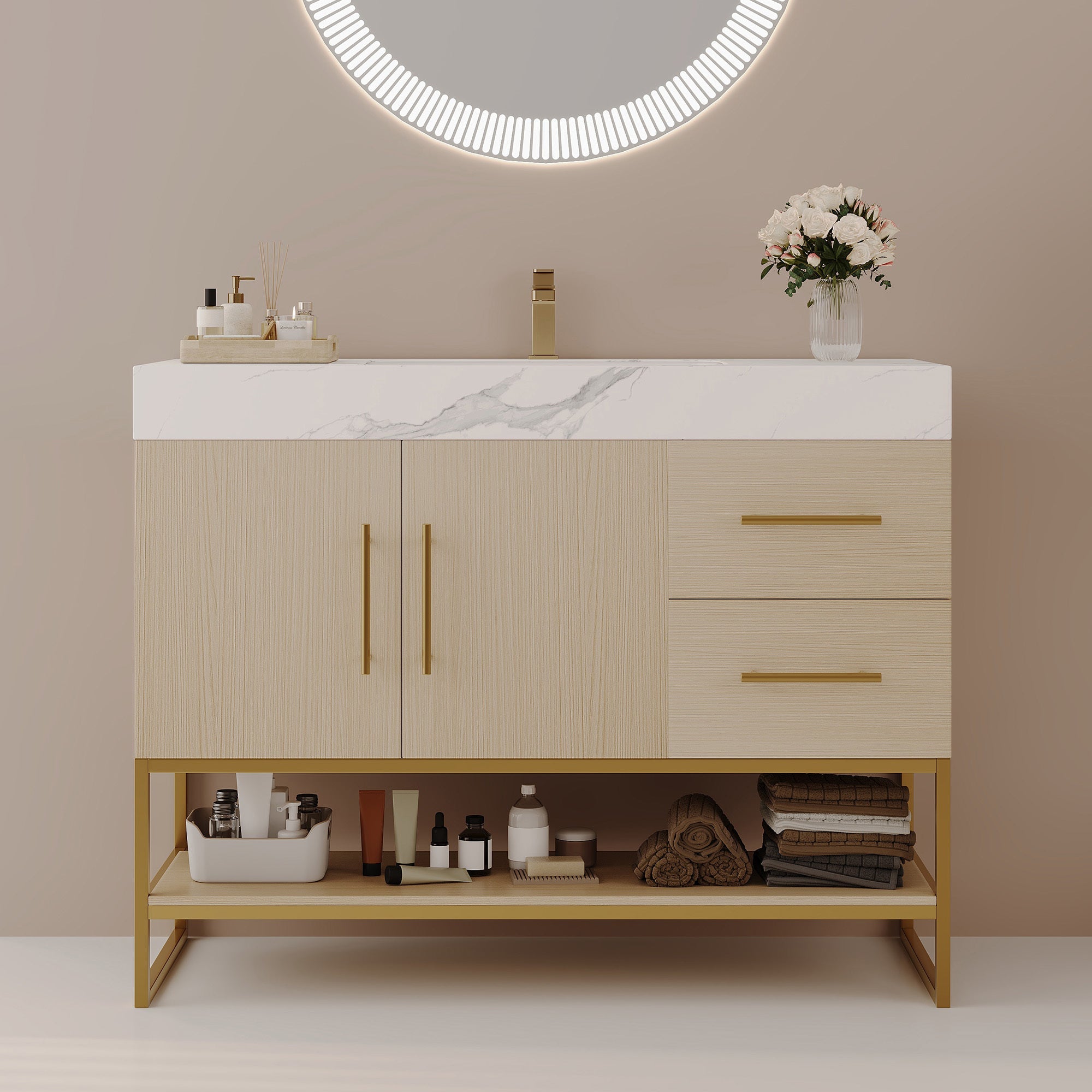 36' Modern Free-Standing Bathroom Vanity with Seamless Ceramic Sink & Sintere...