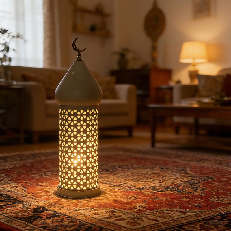 Metal Light Transparent Glass Moroccan Style Hanging Lanterns Creative Wedding Home Tabletop Decoration Birdcage Lantern Candle Holders for Ramadan Decorations,Small 3.86In X 12.4In