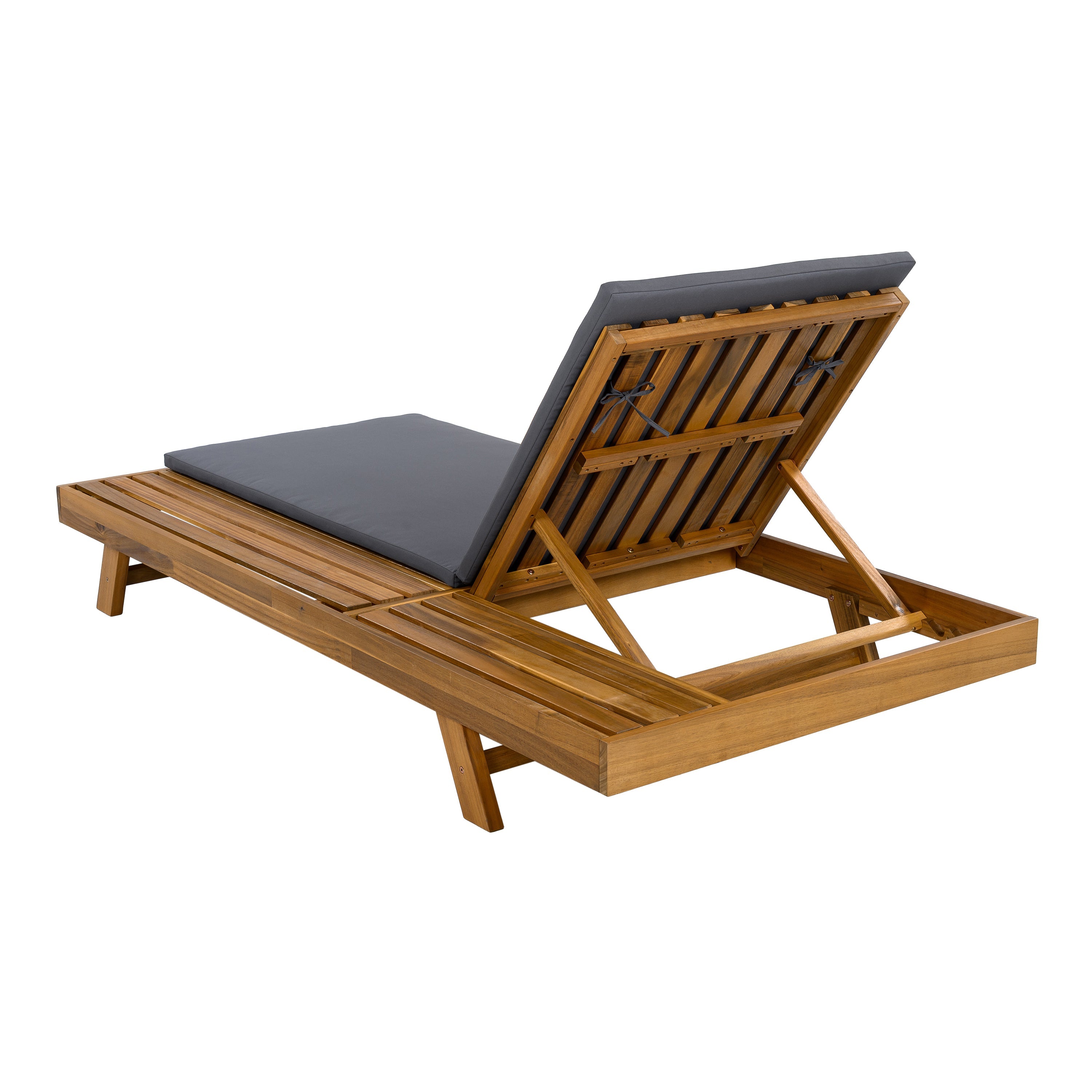 Acacia Wood Chaise Lounge Dark Gray Cushion 4-Position