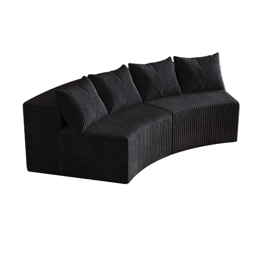 Sectional Sofa Curved Corduroy Black 2 Seat Modular No Assembly