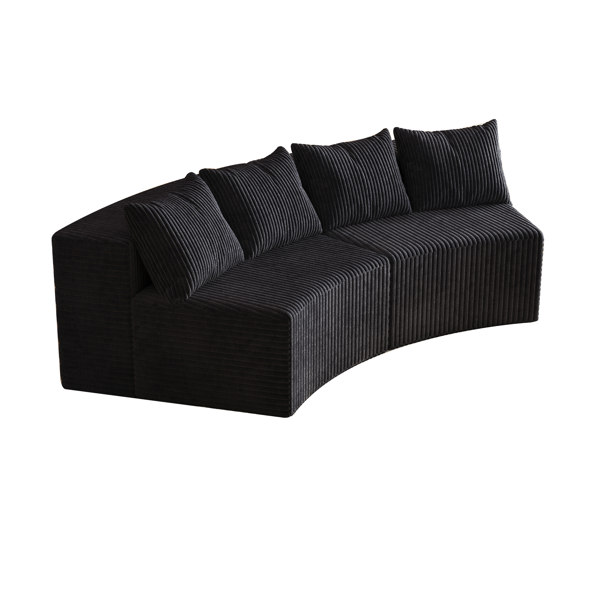 Sectional Sofa Curved Corduroy Black 2 Seat Modular No Assembly