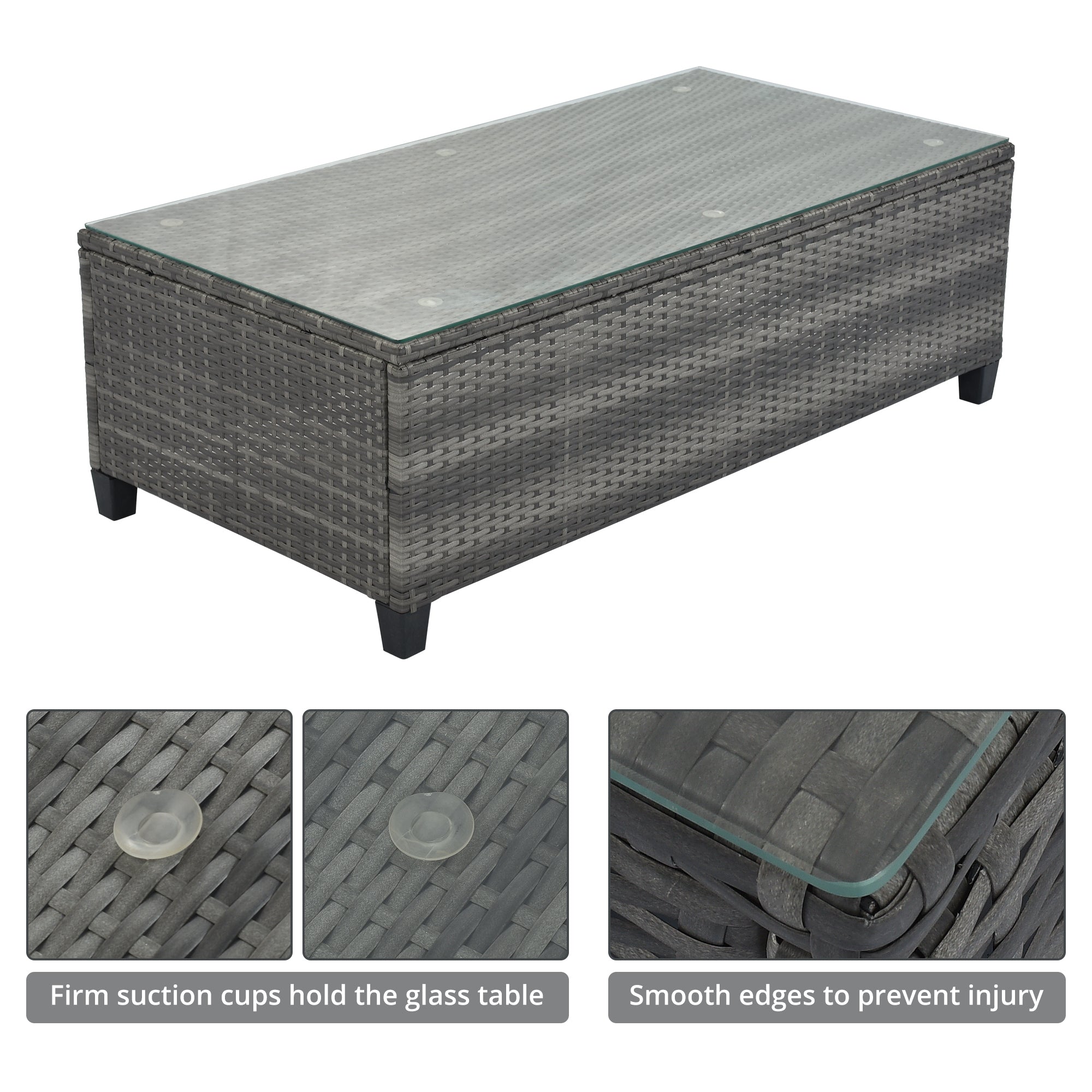 Outdoor Sectional Set PE Wicker Steel Gray Half Moon 8 Piece 250 LB