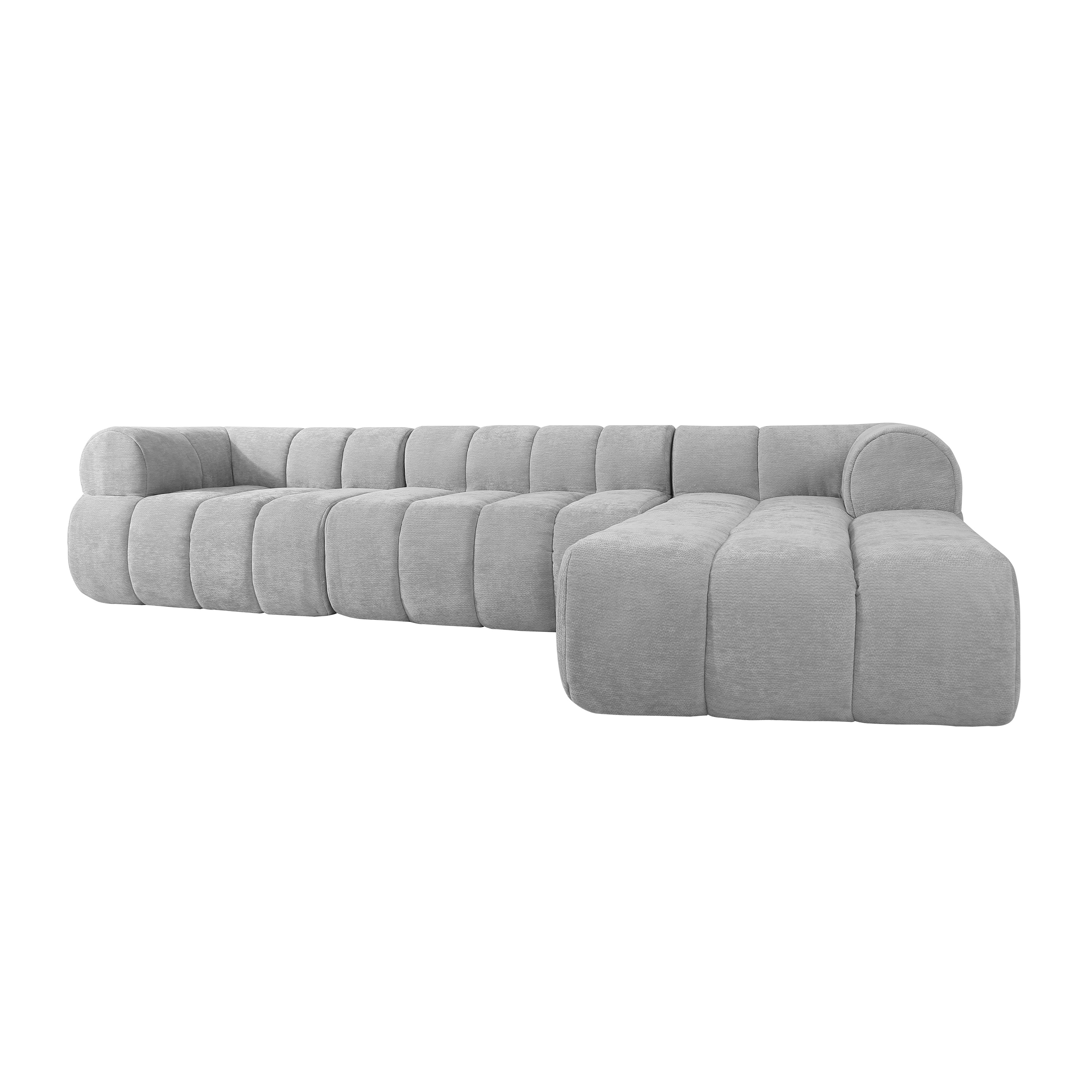 Sectional Sofa L-Shape Polyester Gray 4 Seat 122 In Chaise No Assembly