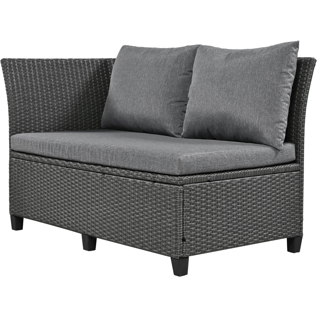 Outdoor Sectional Set PE Wicker Steel Gray 5 Piece L-Shape Seats 7