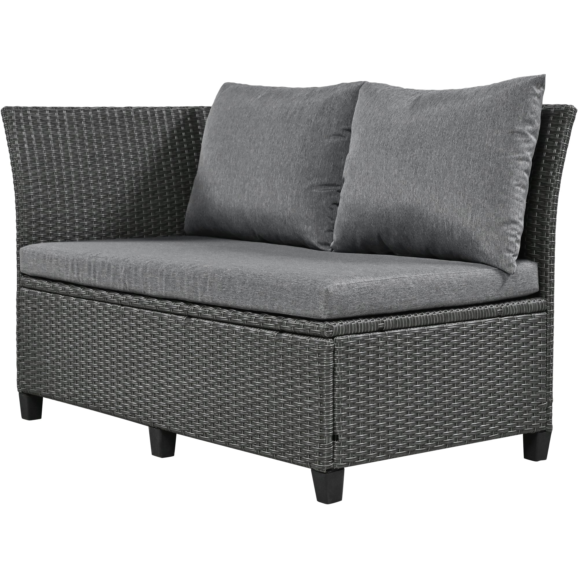 Outdoor Sectional Set PE Wicker Steel Gray 5 Piece L-Shape Seats 7