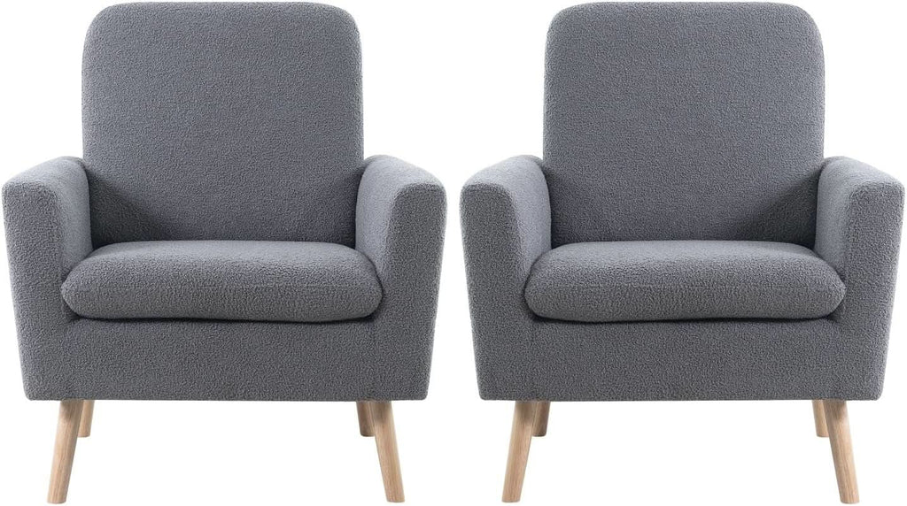 Gray Mid Century Modern Plush Upholstered Armchair