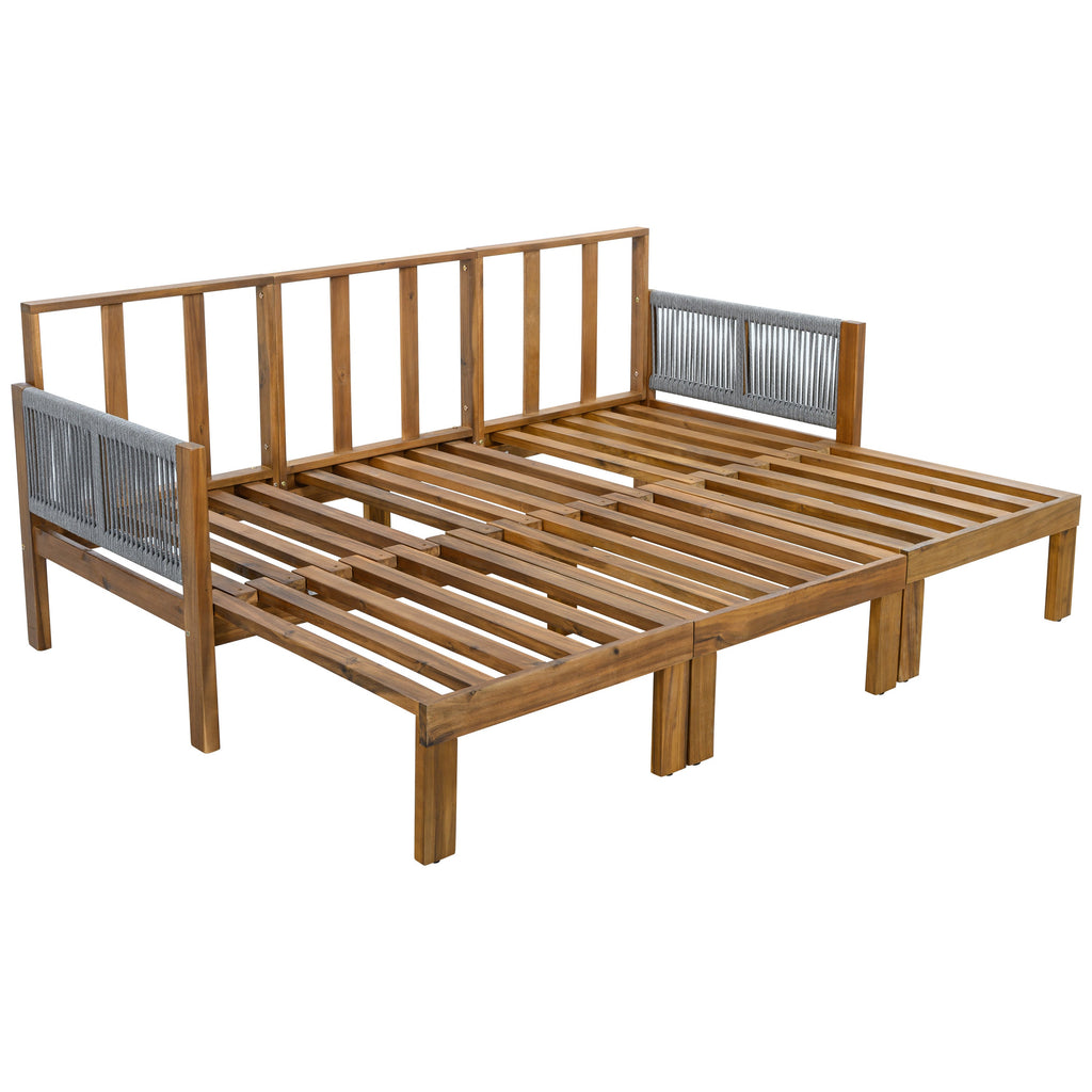 Chaise Lounge Acacia Wood Rope Natural Gray Cushion Convertible 3 Seat