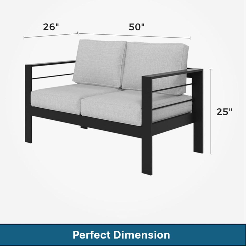 3 Piece Outdoor Patio Set Aluminum Black Gray Cushions
