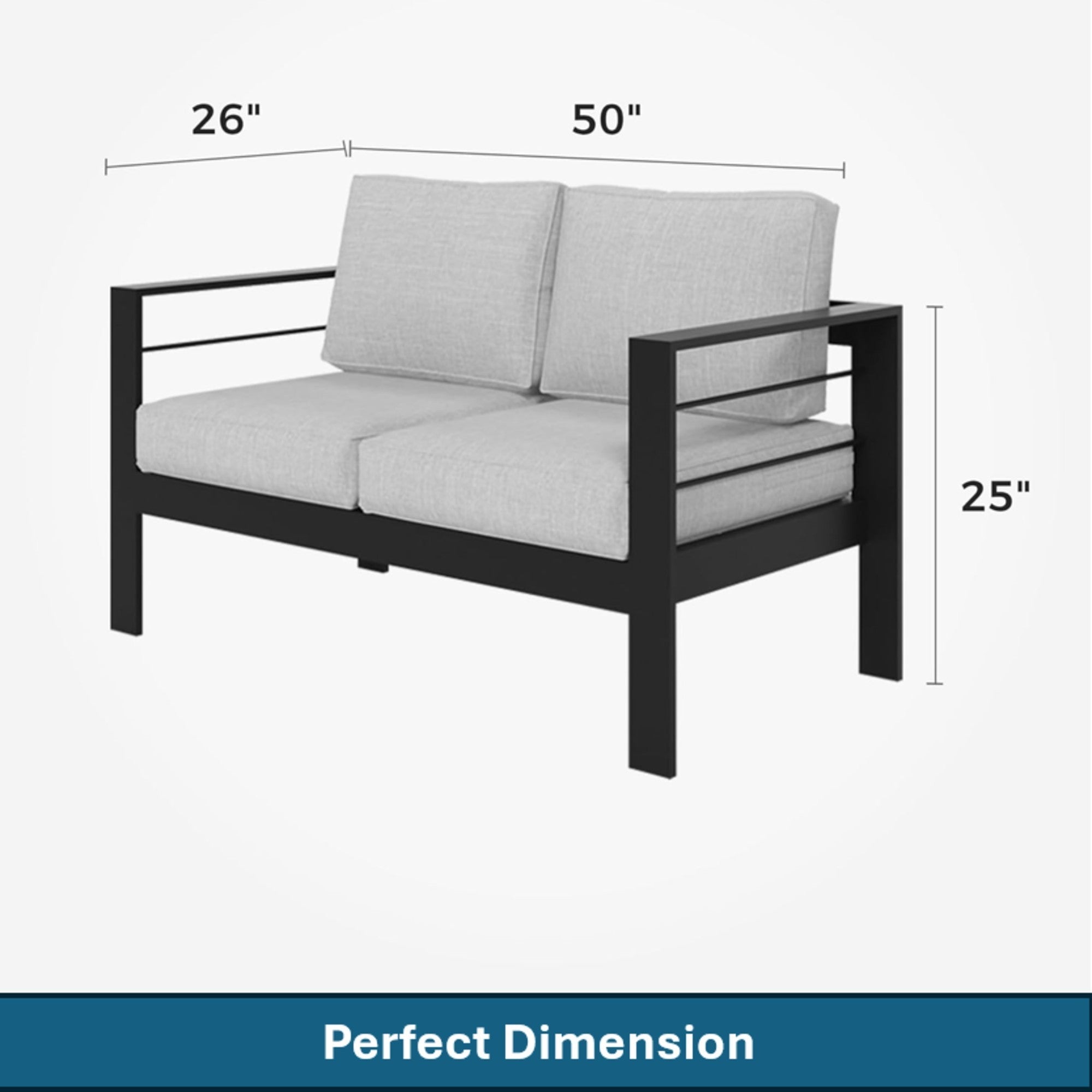 3 Piece Outdoor Patio Set Aluminum Black Gray Cushions