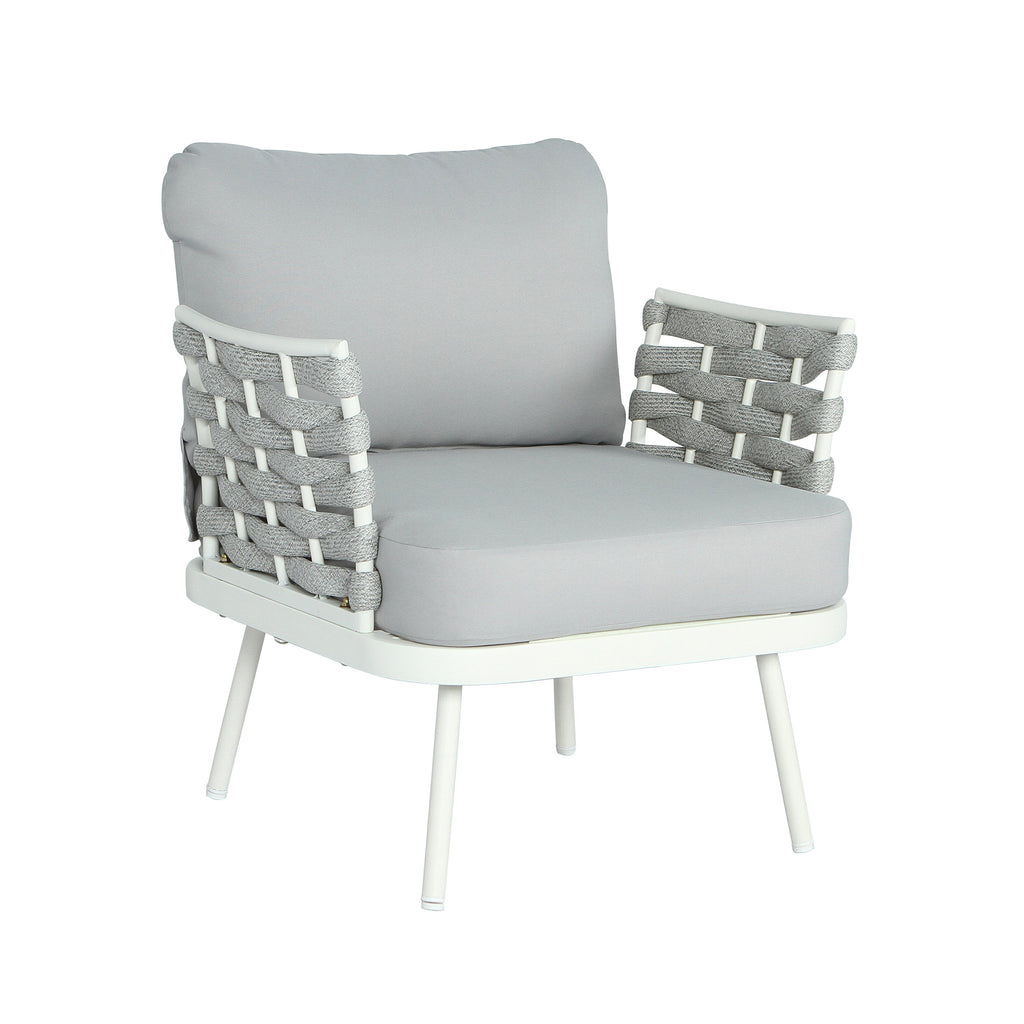 Outdoor Sofa Set Steel Rope Off White Gray Cushion 4 Piece Seats 4