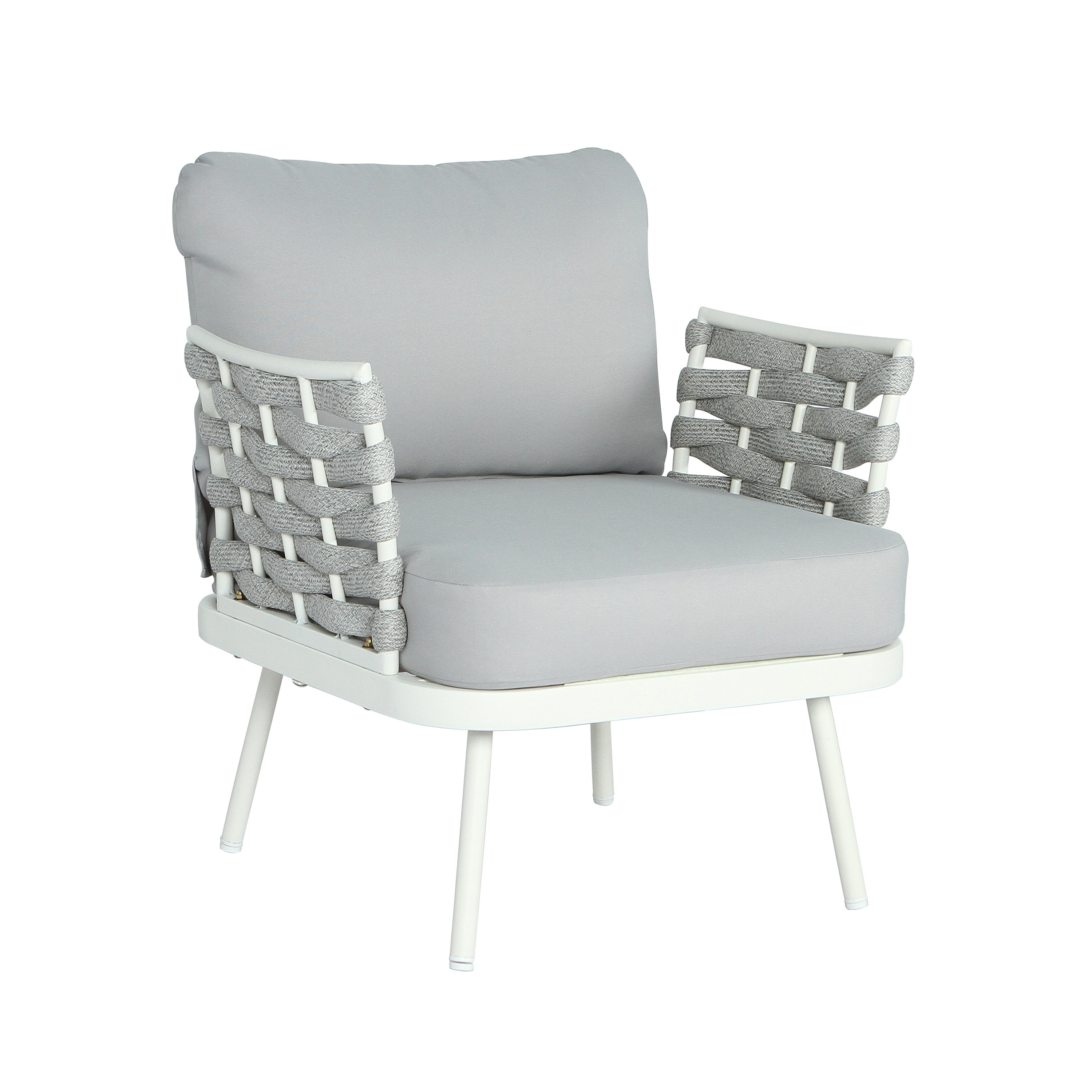 Outdoor Sofa Set Steel Rope Off White Gray Cushion 4 Piece Seats 4