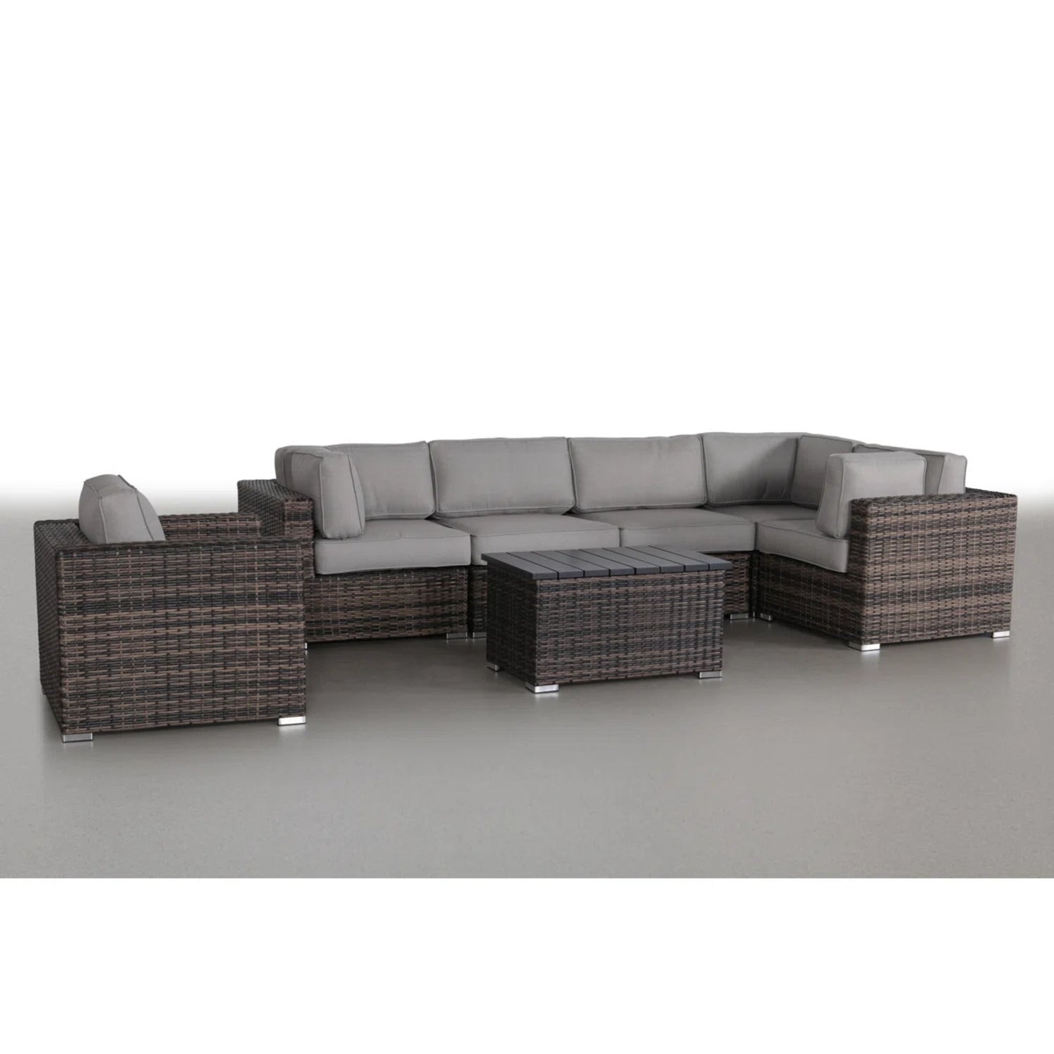 7pc Outdoor Wicker Sectional Set Brown Gray