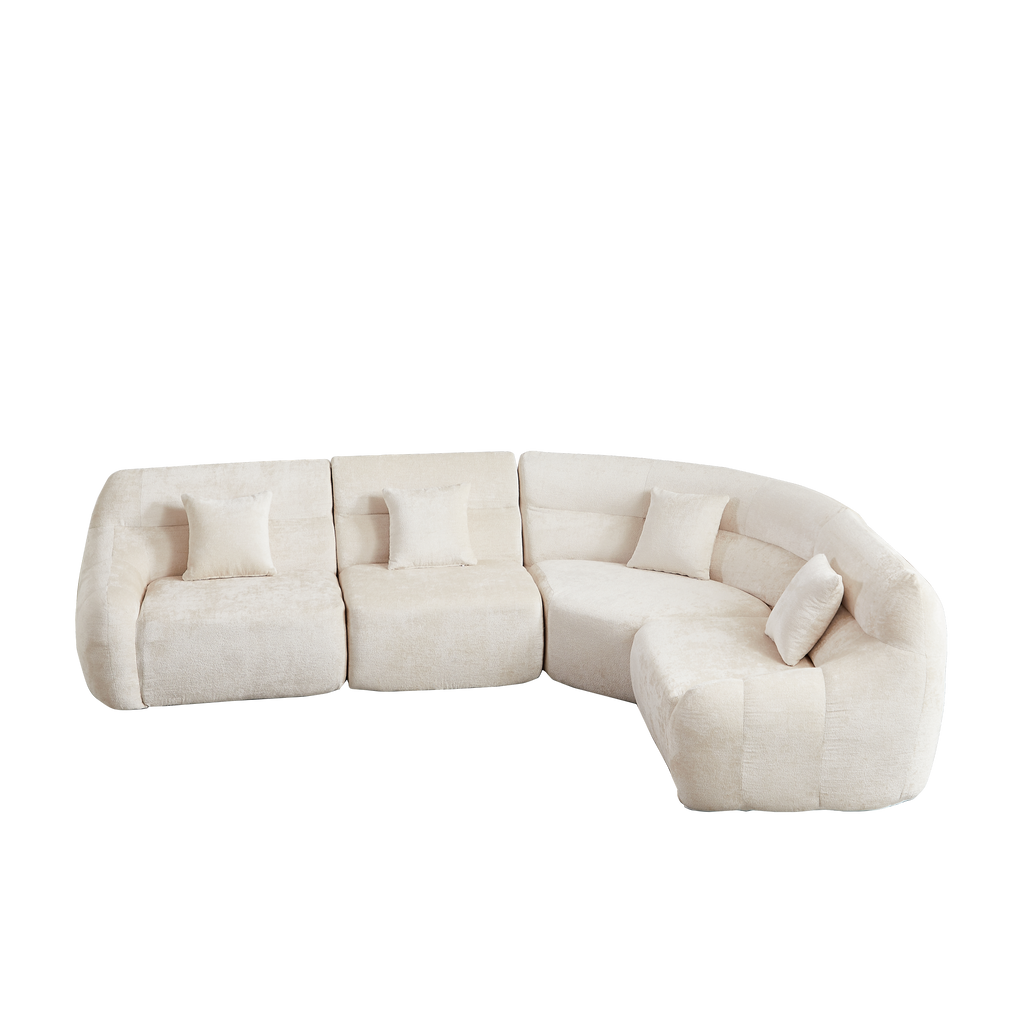 Sectional Sofa Curved Modular Chenille Beige 4 Seat 900 LB No Assembly
