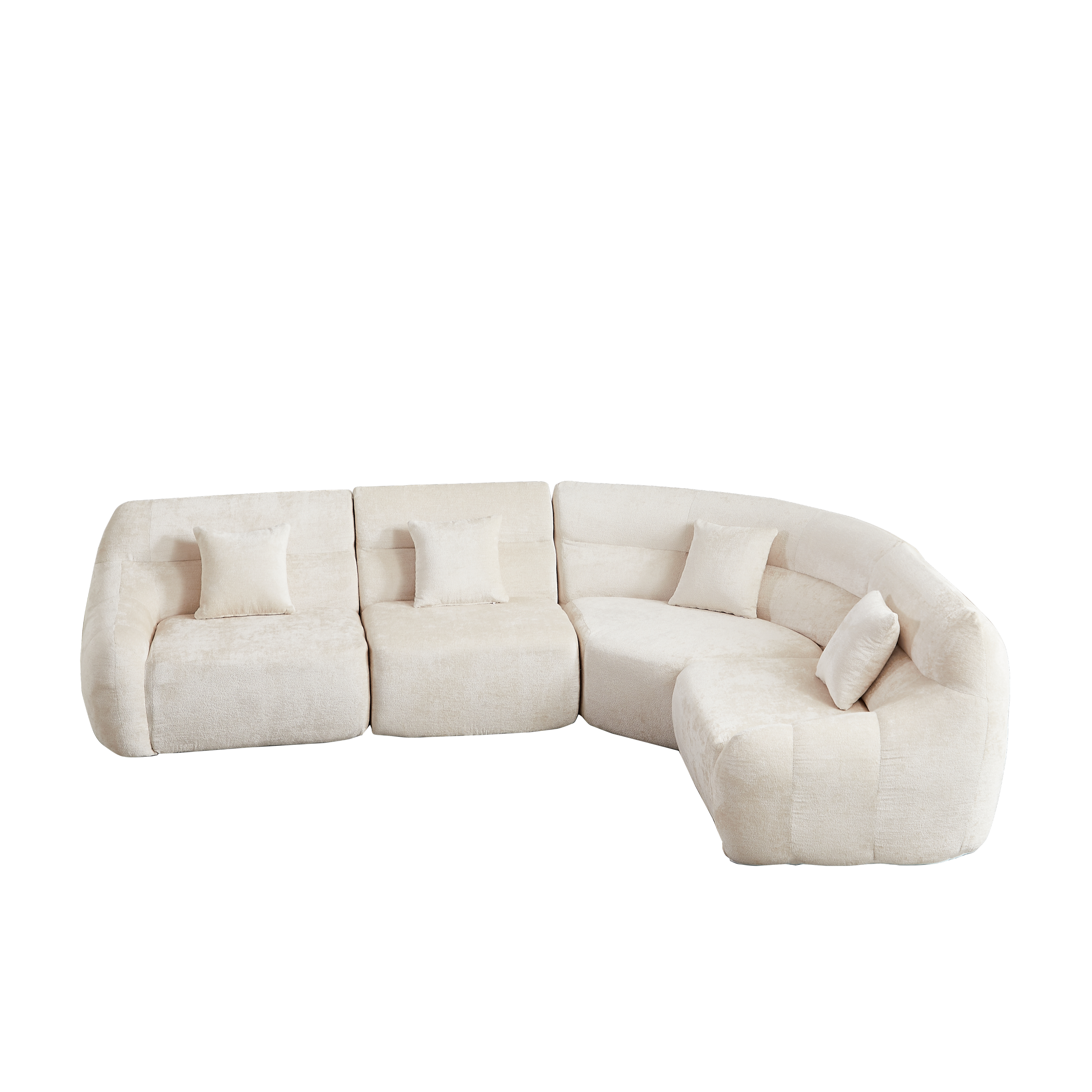 Sectional Sofa Curved Modular Chenille Beige 4 Seat 900 LB No Assembly