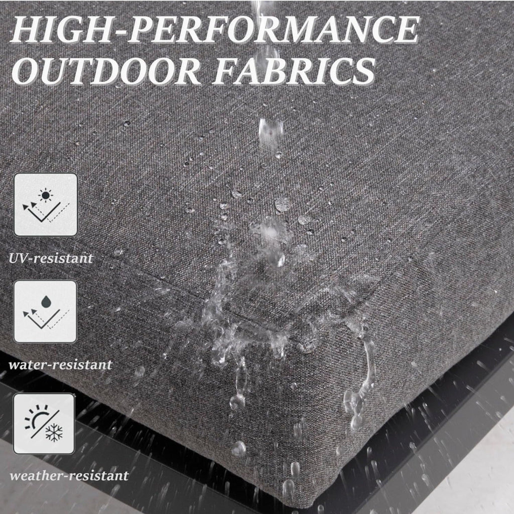 Outdoor Ottoman Aluminum Black Gray Cushion Rectangular Set of 2