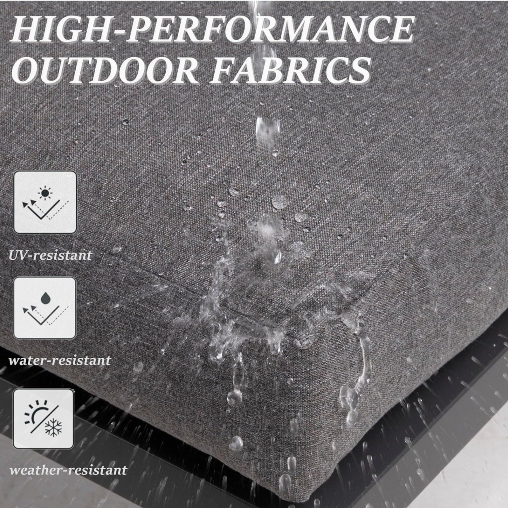 Outdoor Ottoman Aluminum Black Gray Cushion Rectangular Set of 2