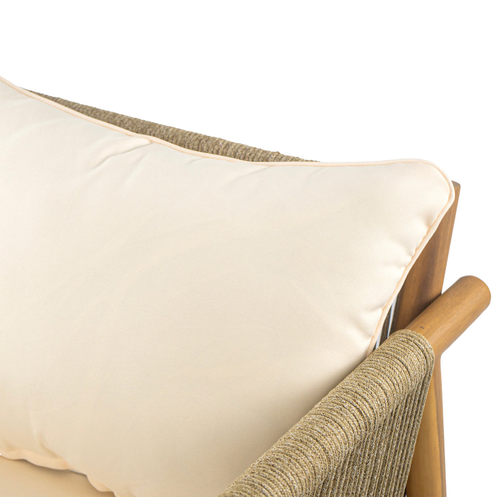 Outdoor Lounge Chair Solid Wood Natural Beige Cushion 28in Wide