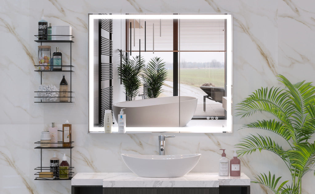 LED Bathroom Vanity Mirror Wall Mounted Adjustable / Warm / Natural Lights Anti-Fog Touch Switch With Memory Modern Smart Large Bathroom Mirrors