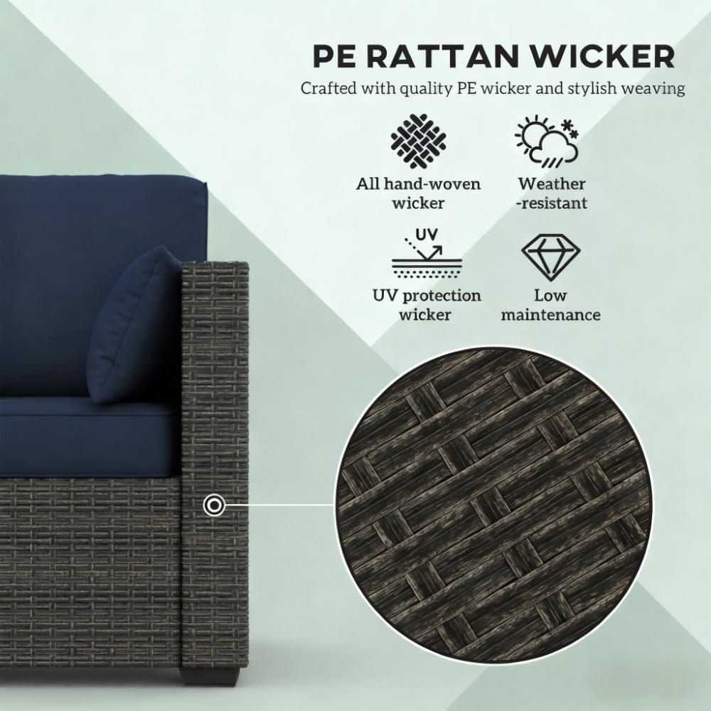 Outdoor Sofa Set PE Rattan Navy Blue 3 Seat Steel Frame 792 lb Capacity