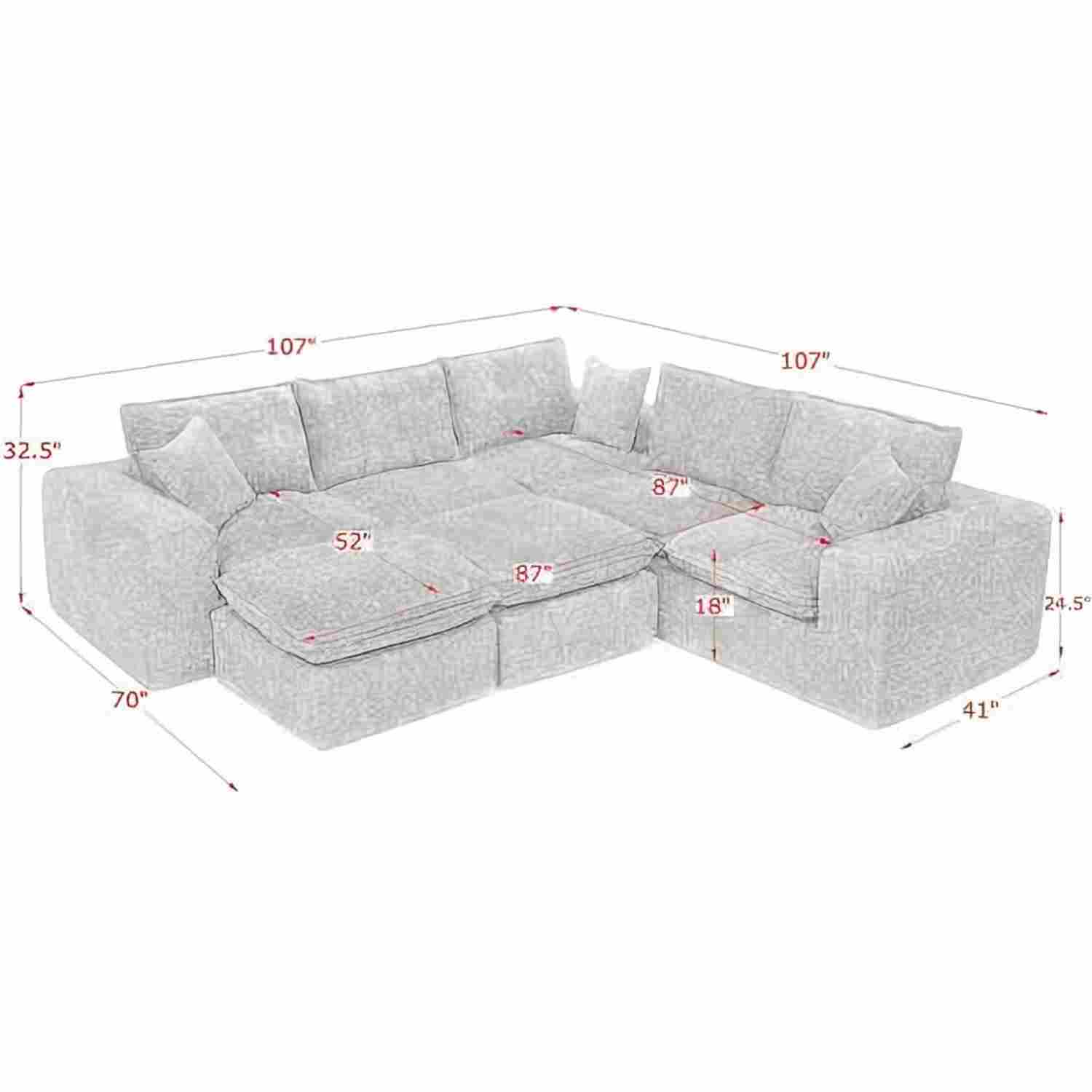 Sectional Sofa Modular Boucle Orange 7 Seat Ottomans 107 In No Assembly