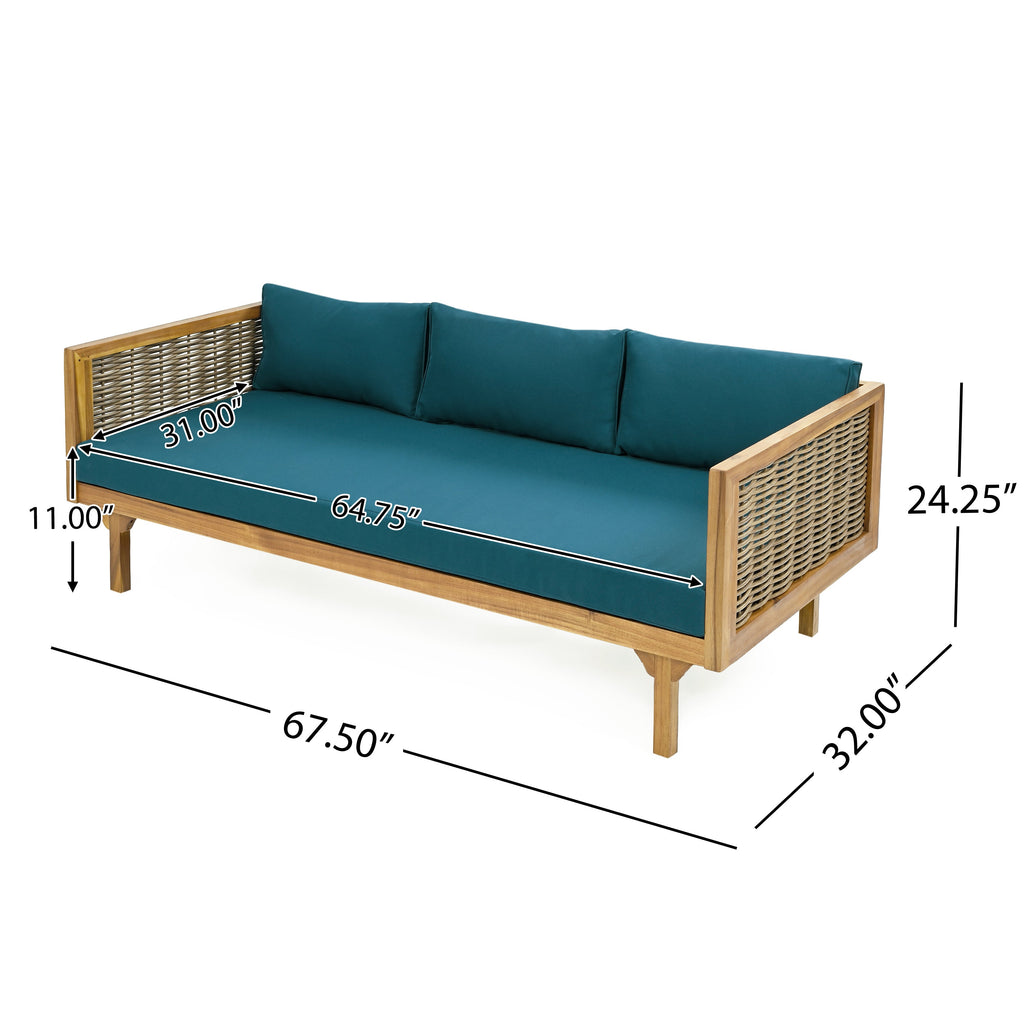 Outdoor Patio Set Acacia Wood Wicker Teak Dark Teal Daybed 2 Piece 600 LB