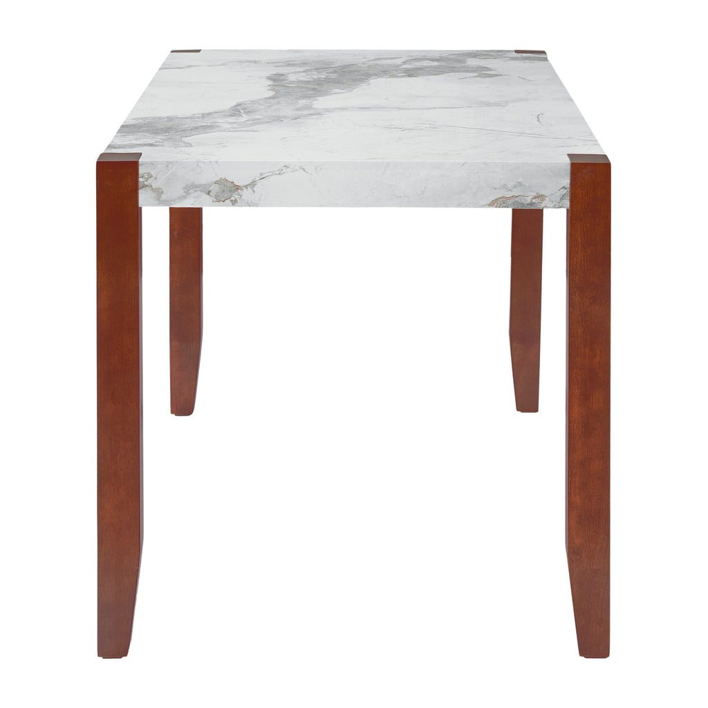4-Piece Dining Set, 1 Marble-Look Table with 2 Upholstered Chairs and 1 Bench