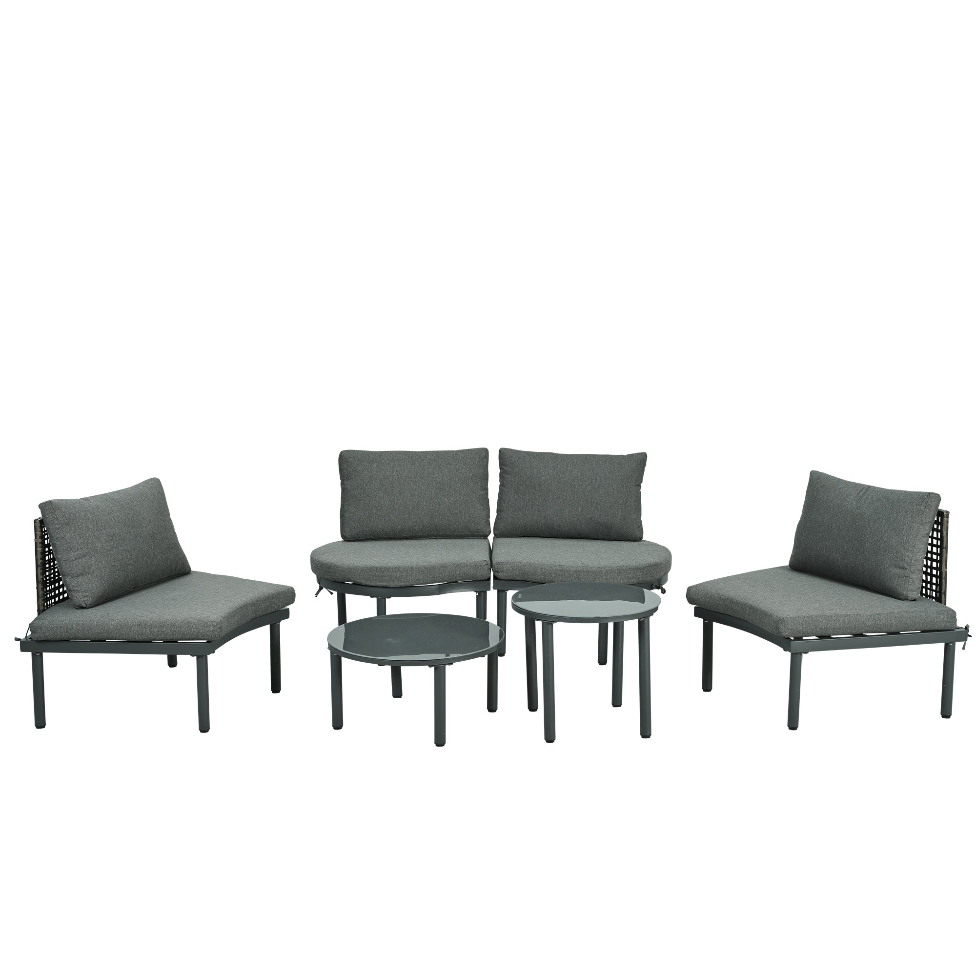 Outdoor Sectional Set PE Wicker Aluminum Gray Half Moon 6 Piece 300 LB