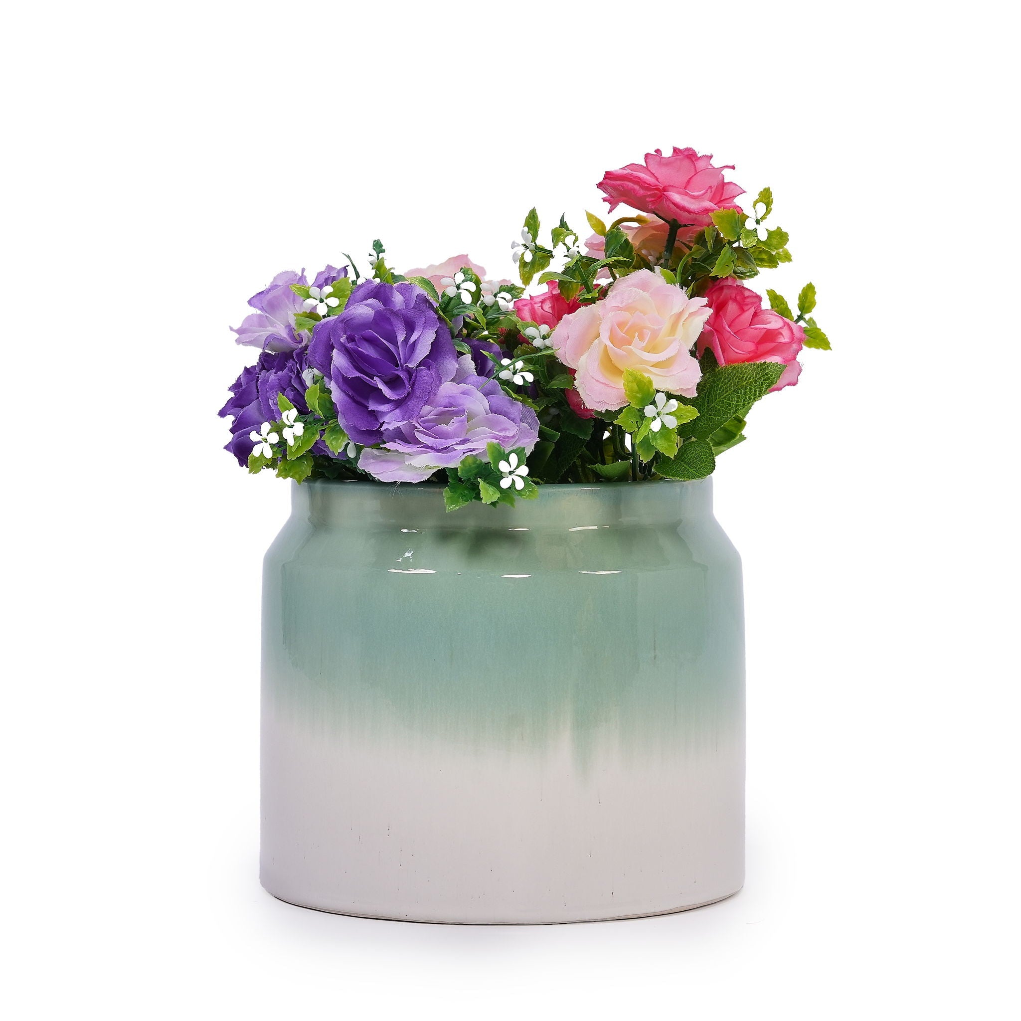 Gradient Flowerpot (Set of 2), Planter For Patio, Garden, Windowsill - White / Green