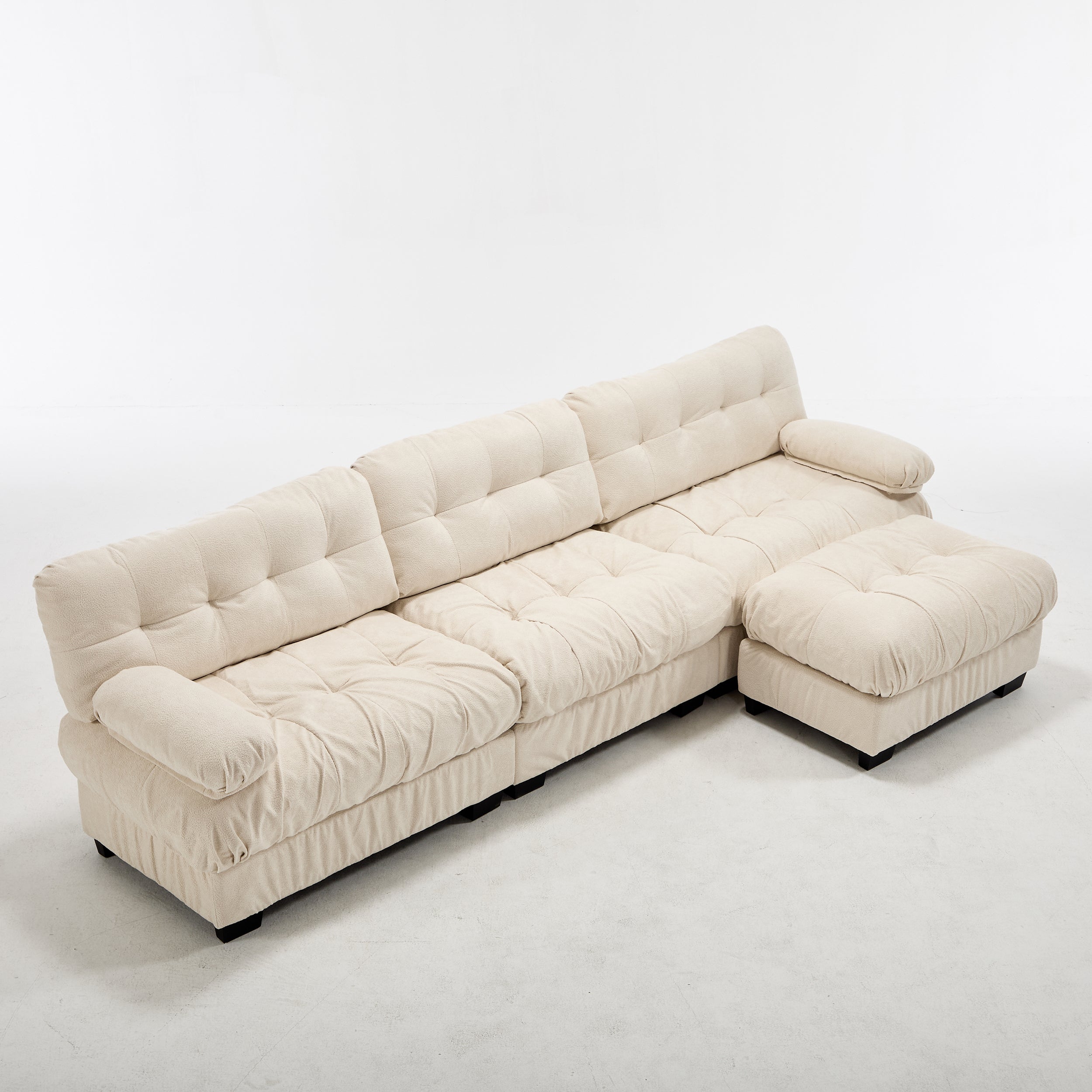 Sectional Sofa L-Shape Flannelette Beige 4 Seat Ottoman 123 In Deep Seat