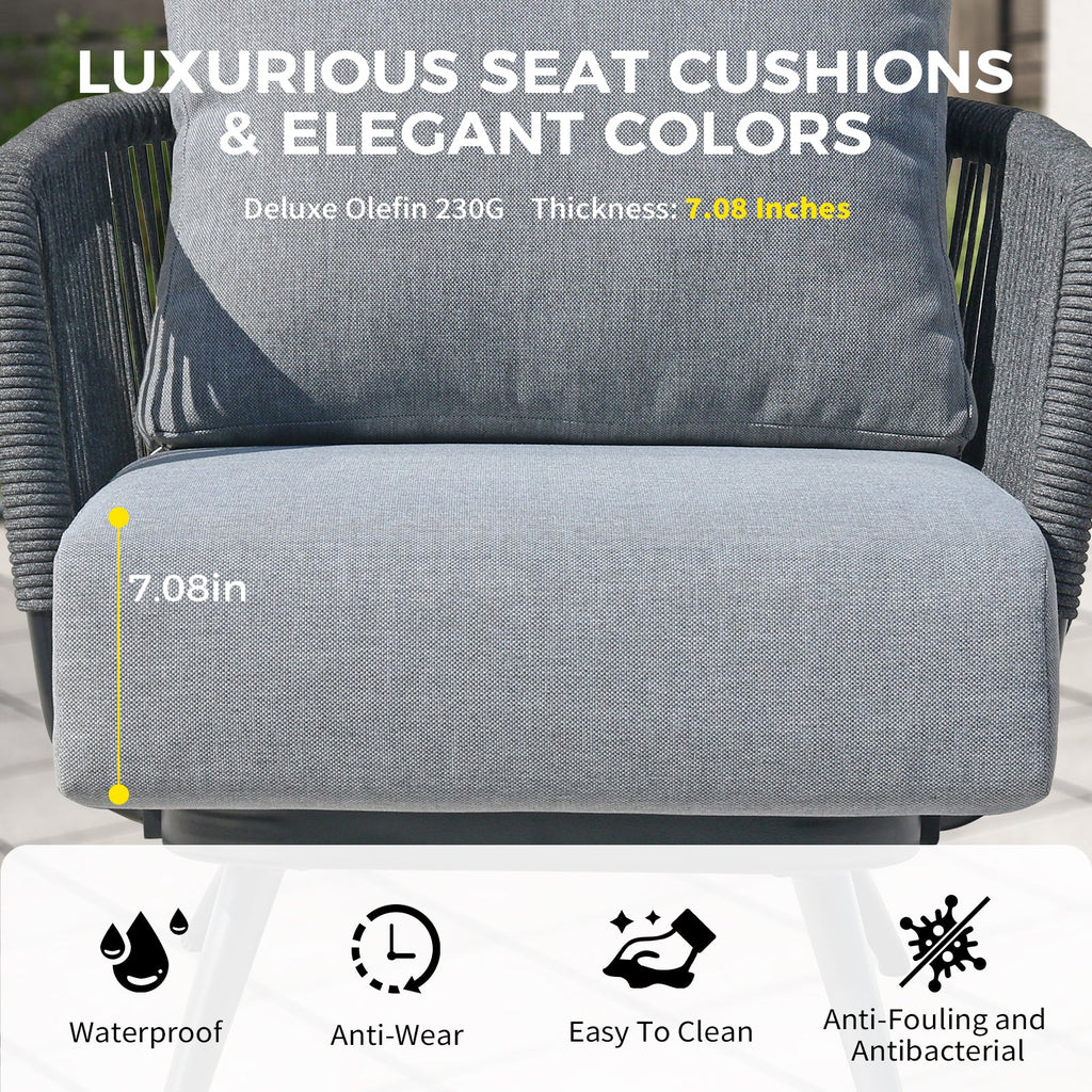 Outdoor Conversation Set Rope Textilene Black Gray Olefin 4 Piece